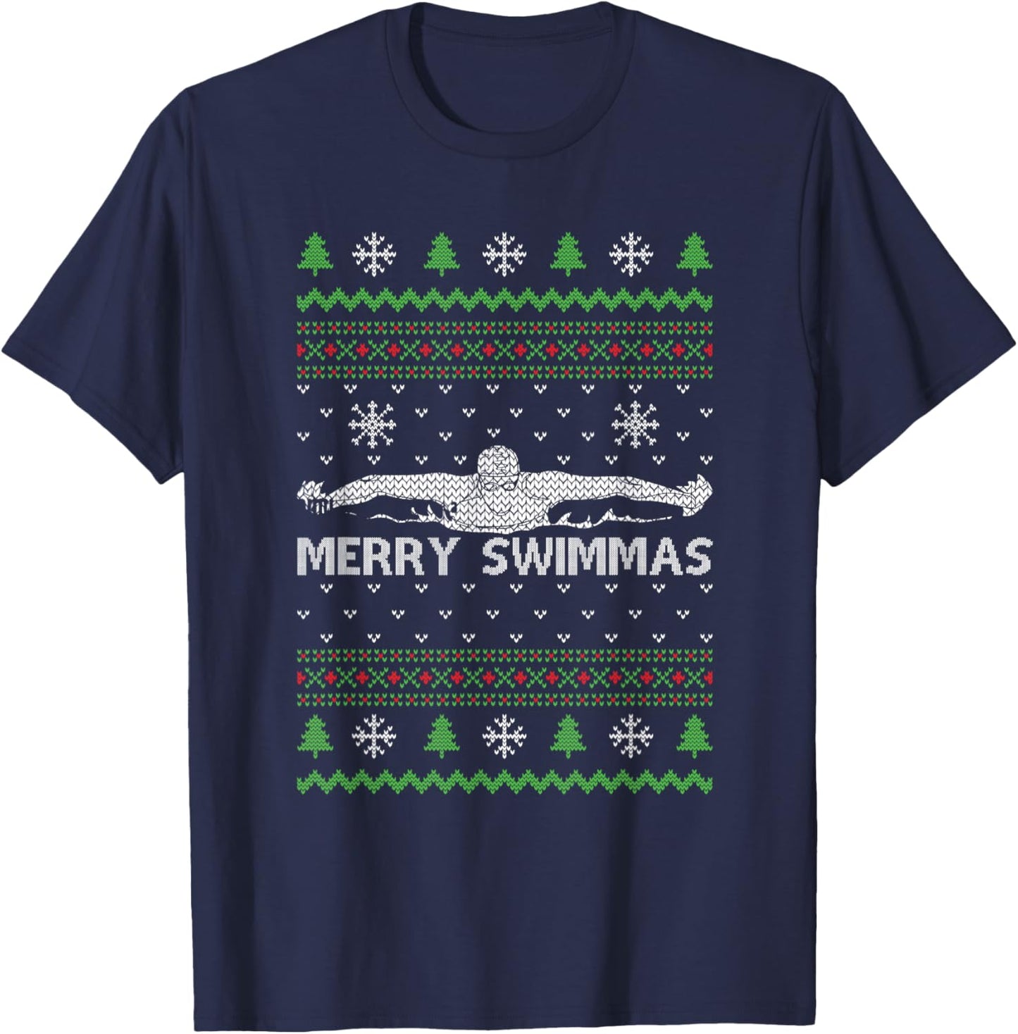 Merry Swimmas Ugly Christmas Swimming Sports T-Shirt - T-Shirt | Navy