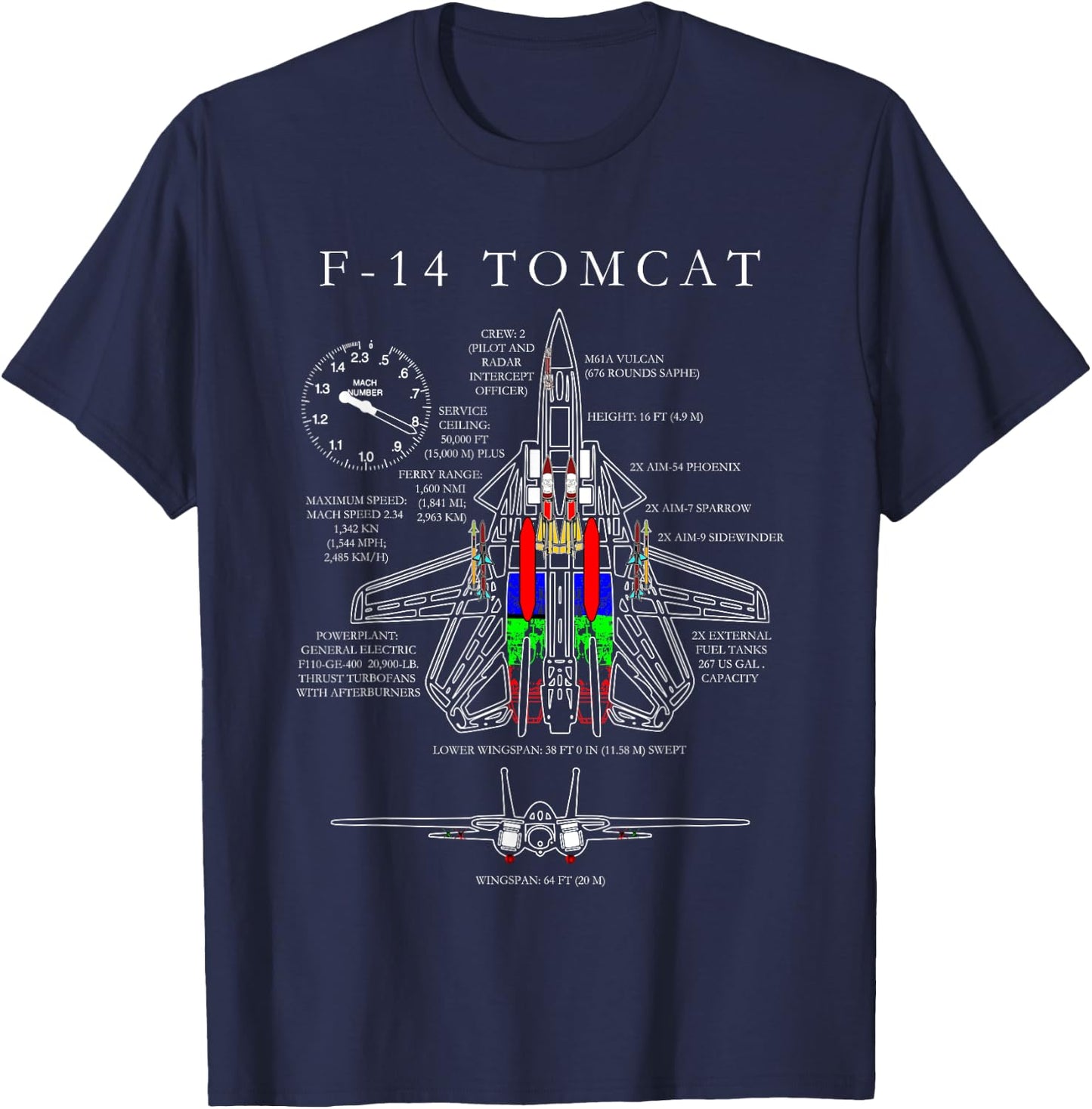 F-14 Tomcat Specs Shirt T-Shirt - T-Shirt | Navy