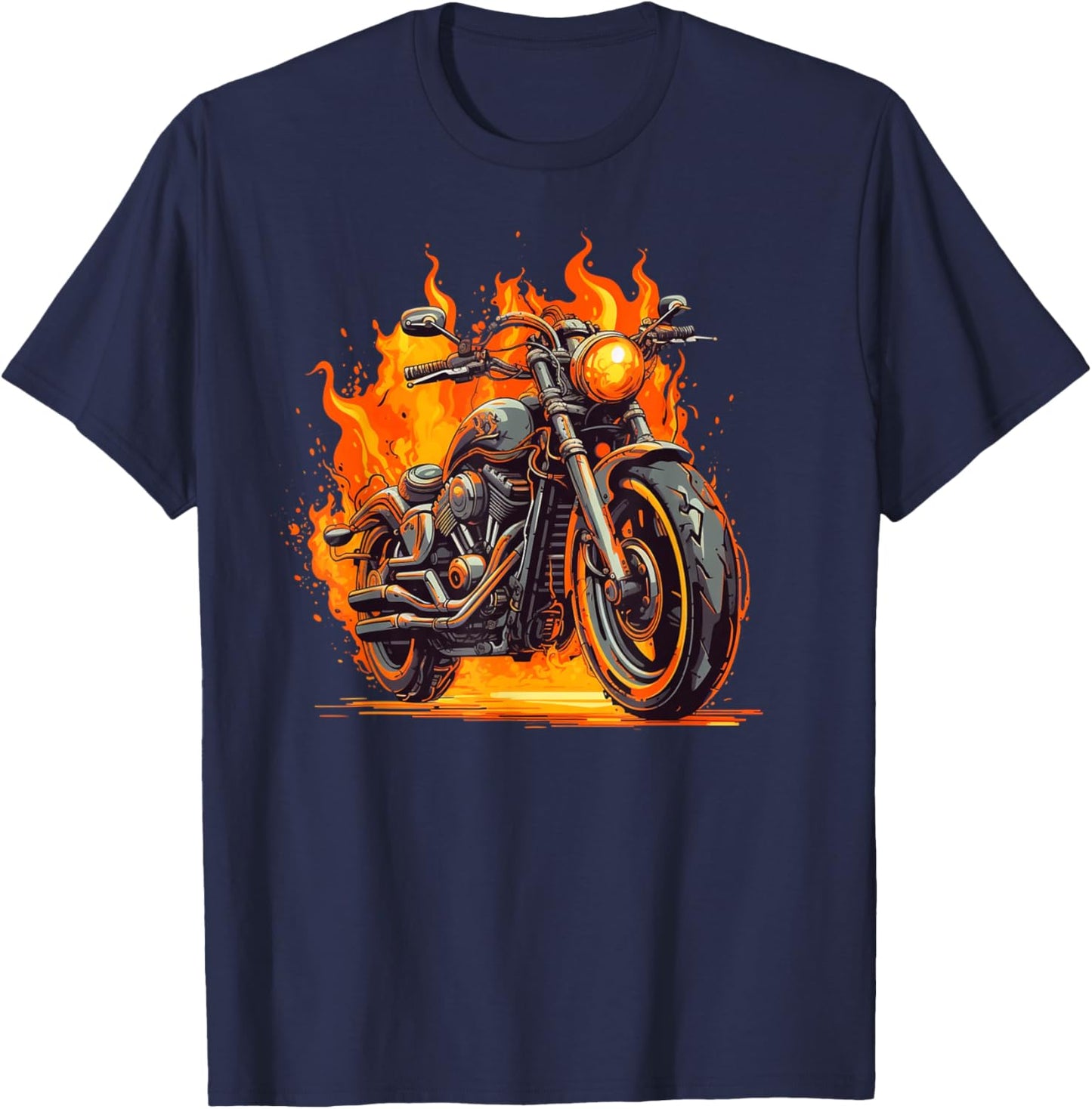 Cool Motorbike Flames and burning Motorcycle love T-Shirt - T-Shirt | Navy
