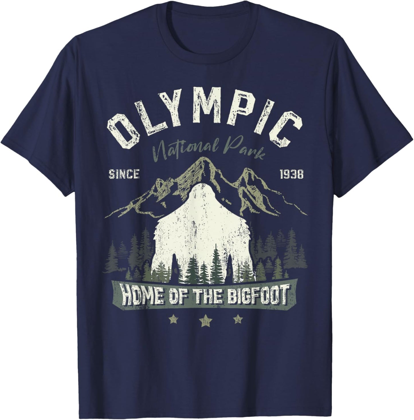 Olympic National Park Bigfoot Sasquatch Washington State T-Shirt - T-Shirt | Navy