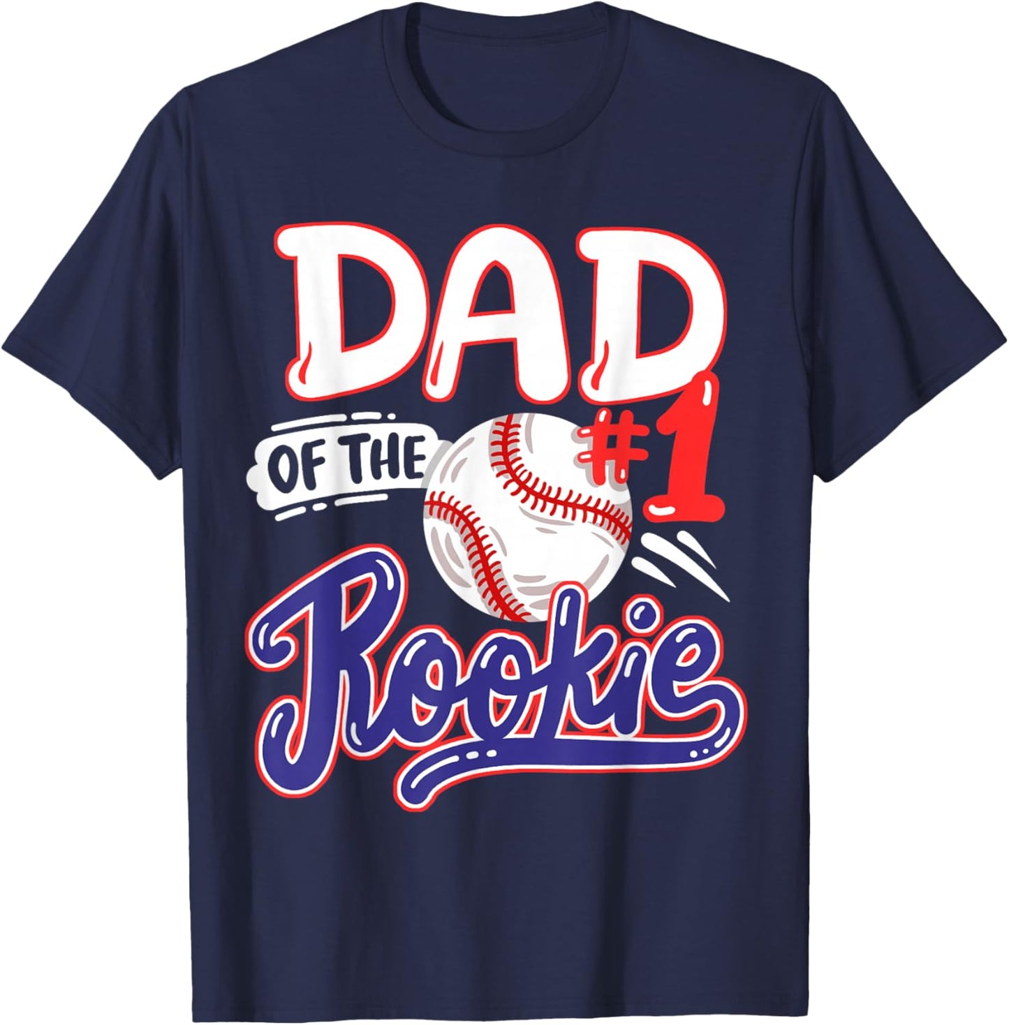 Dad of Rookie 1st Baseball Birthday Party Theme Matching T-Shirt - T-Shirt | Navy