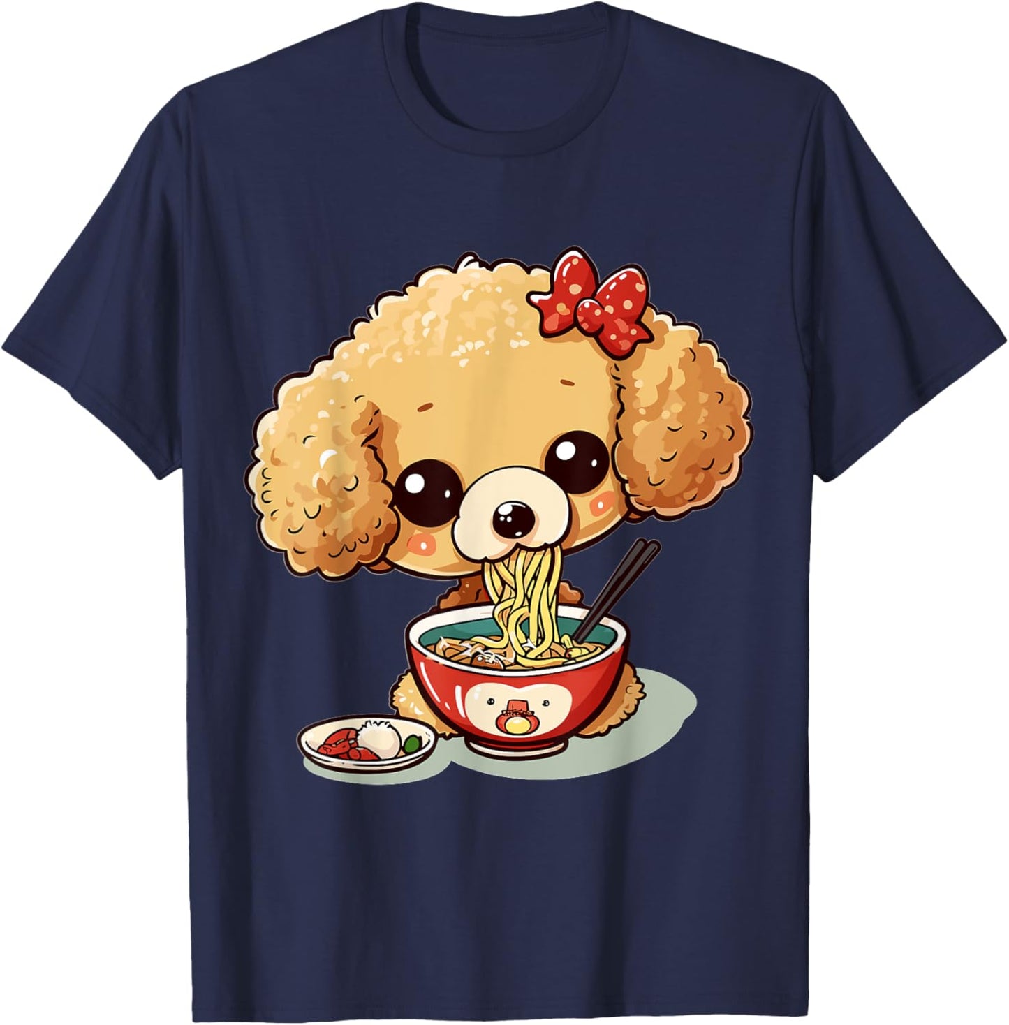Toy Poodle eating Ramen Noodle Soup Anime Kawaii Graphic T-Shirt - T-Shirt | Navy