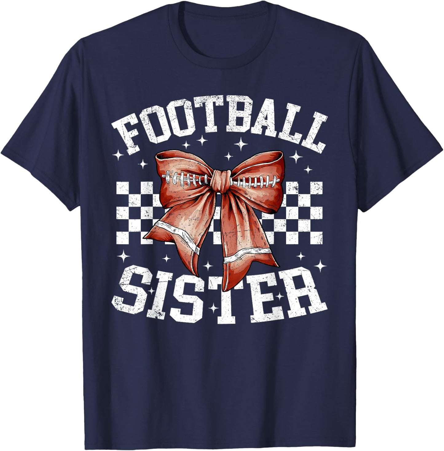 Coquette Bow American Football Sister Thanksgiving Autumn T-Shirt - T-Shirt | Navy