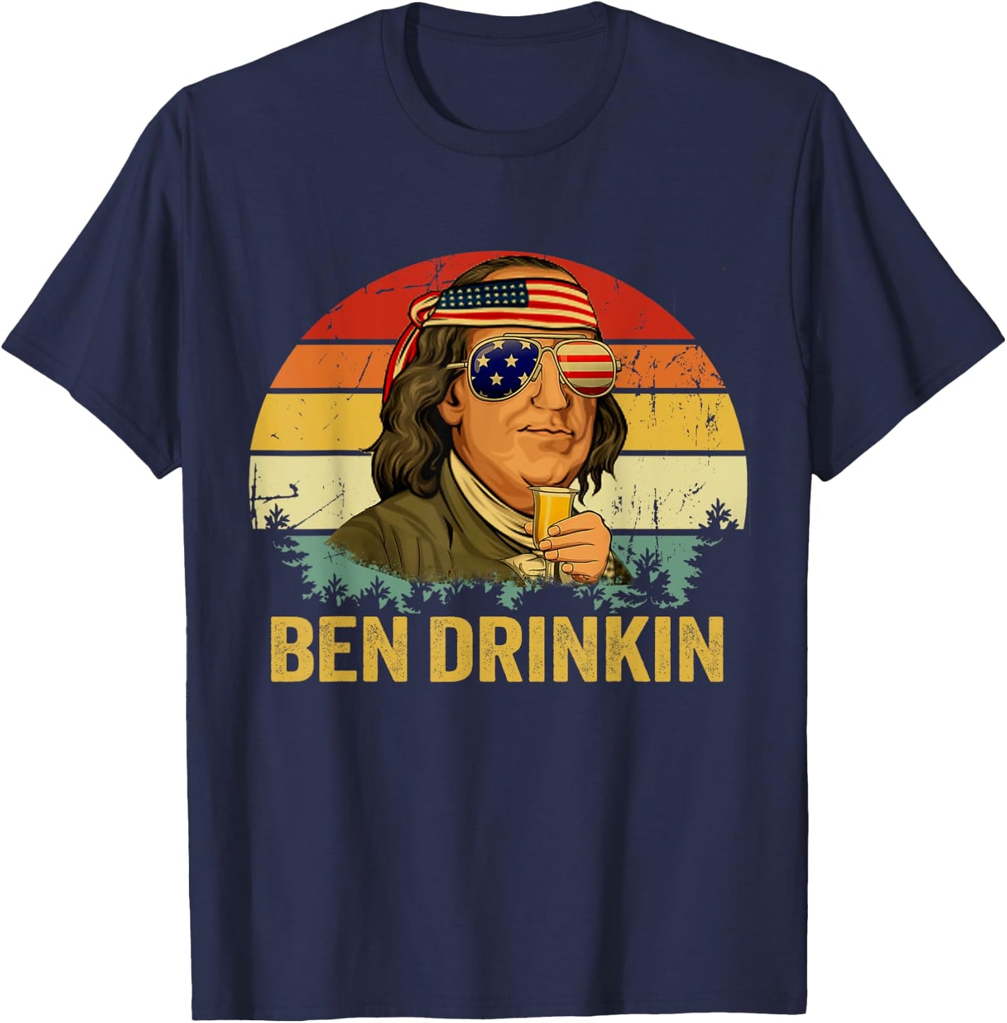Benjamin Franklin Drinkin Shirt - Vintage Ben Drinkin T-Shirt - T-Shirt | Navy