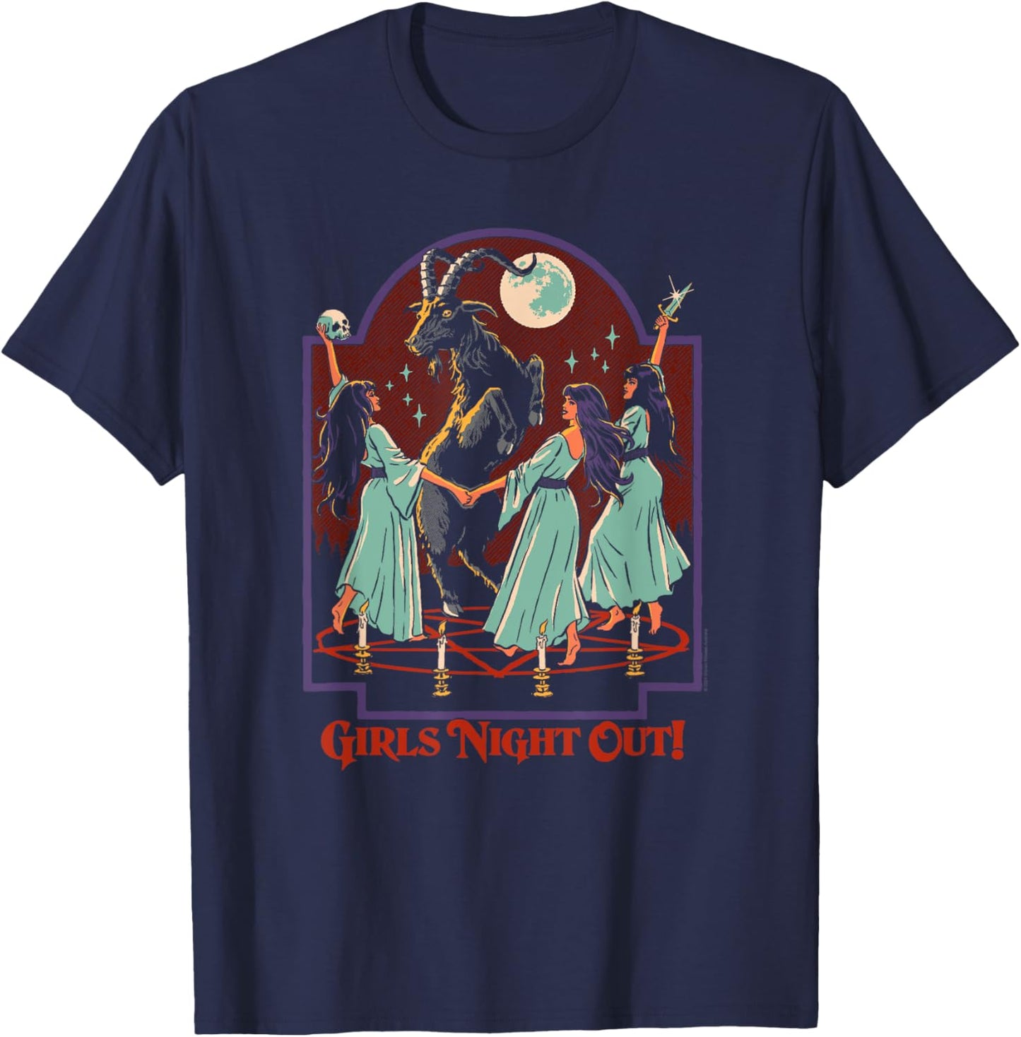 Steven Rhodes Girls Night Out Ritual Sacrifice Dark Humor T-Shirt - T-Shirt | Navy