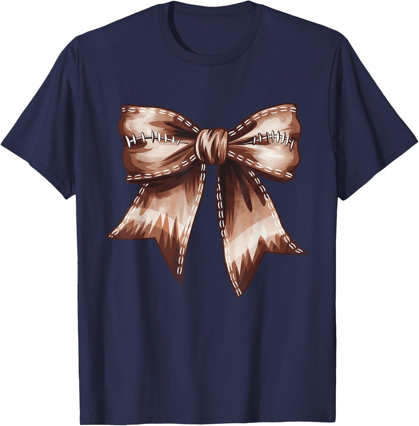 Coquette Bow Funny Football Lover Game Day Football Mom Mama T-Shirt - T-Shirt | Navy