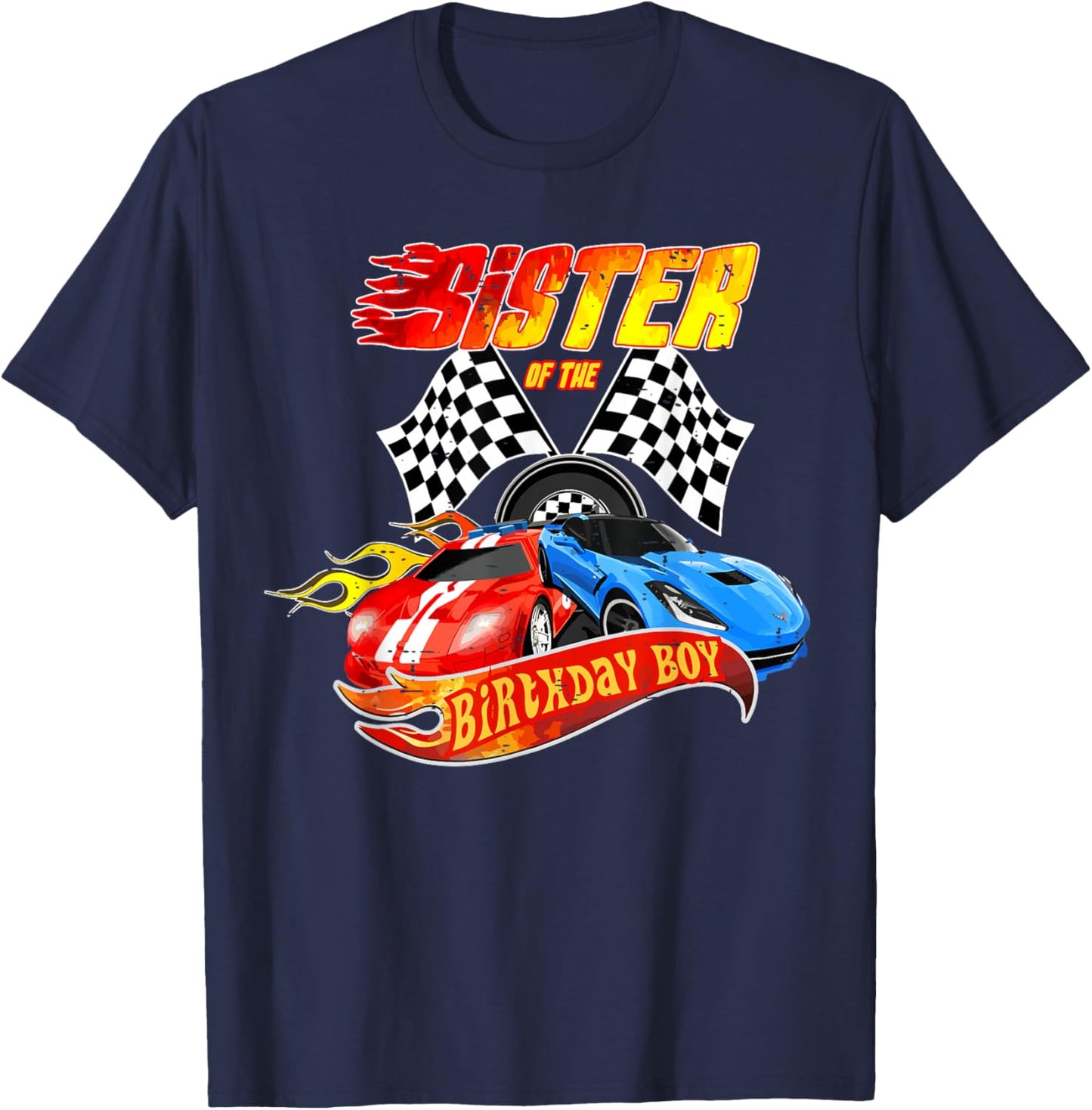 Sister Of The Birthday Boy Race Car Birthday Party Racing T-Shirt - T-Shirt | Navy