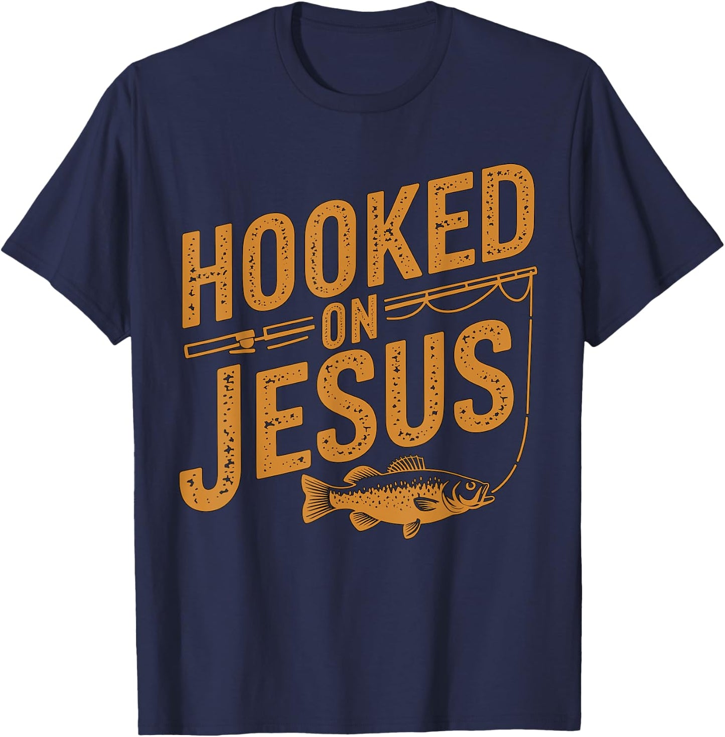 Hooked on Jesus Fishing Christian T-Shirt - T-Shirt | Navy