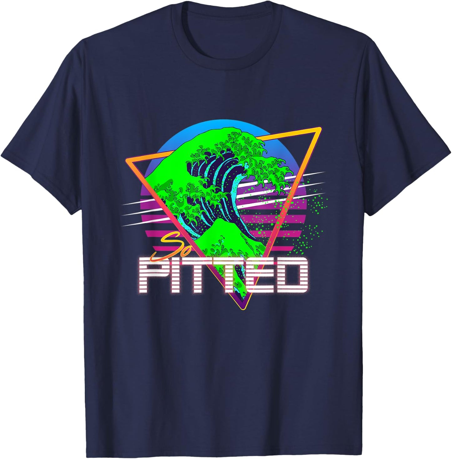 So Pitted Kanagawa Great Wave Retrowave Outrun Surfing T-Shirt - T-Shirt | Navy
