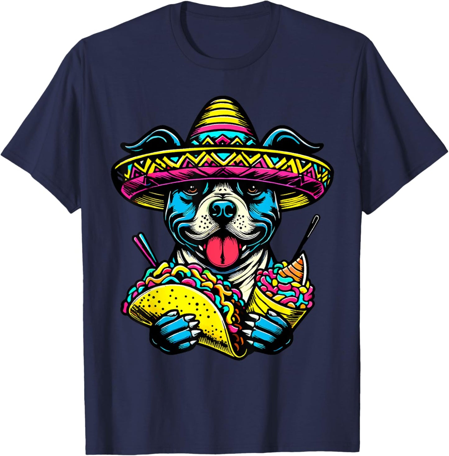 Let's Fiesta Dog Pitbull Cinco De Mayo tacos Sombrero Men Women Kids T-Shirt - T-Shirt | Navy