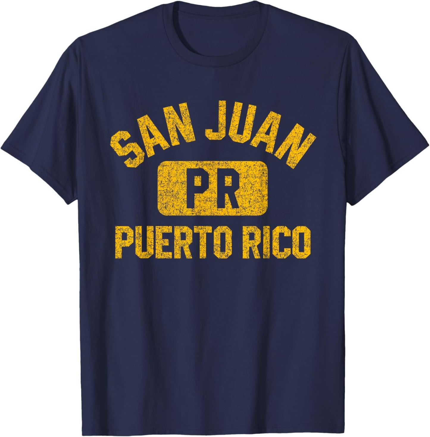 San Juan Puerto Rico Gym Style Distressed Amber Print T-Shirt - T-Shirt | Navy