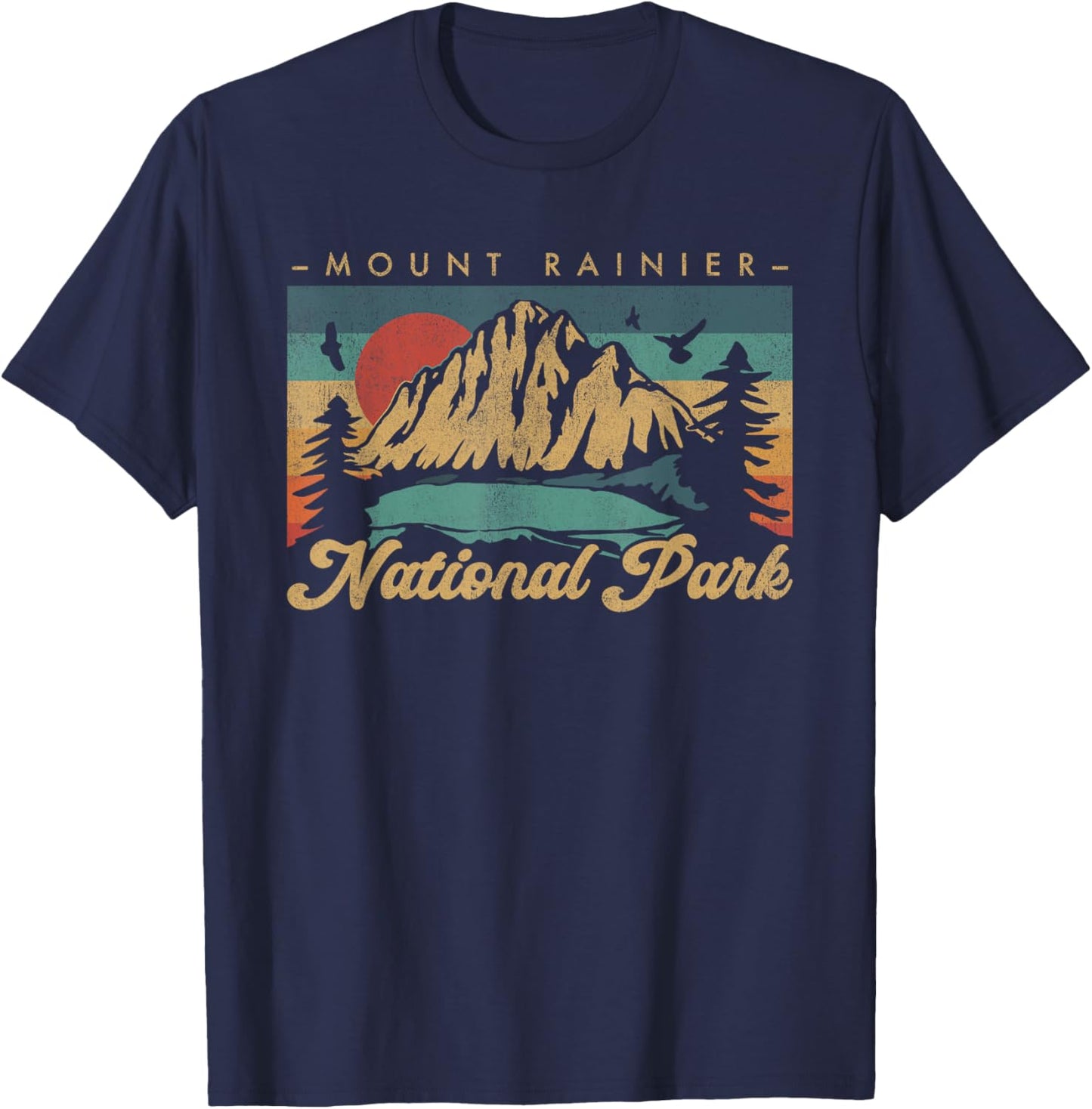 Retro Vintage Graphic Mount Rainier National Park T-Shirt - T-Shirt | Navy