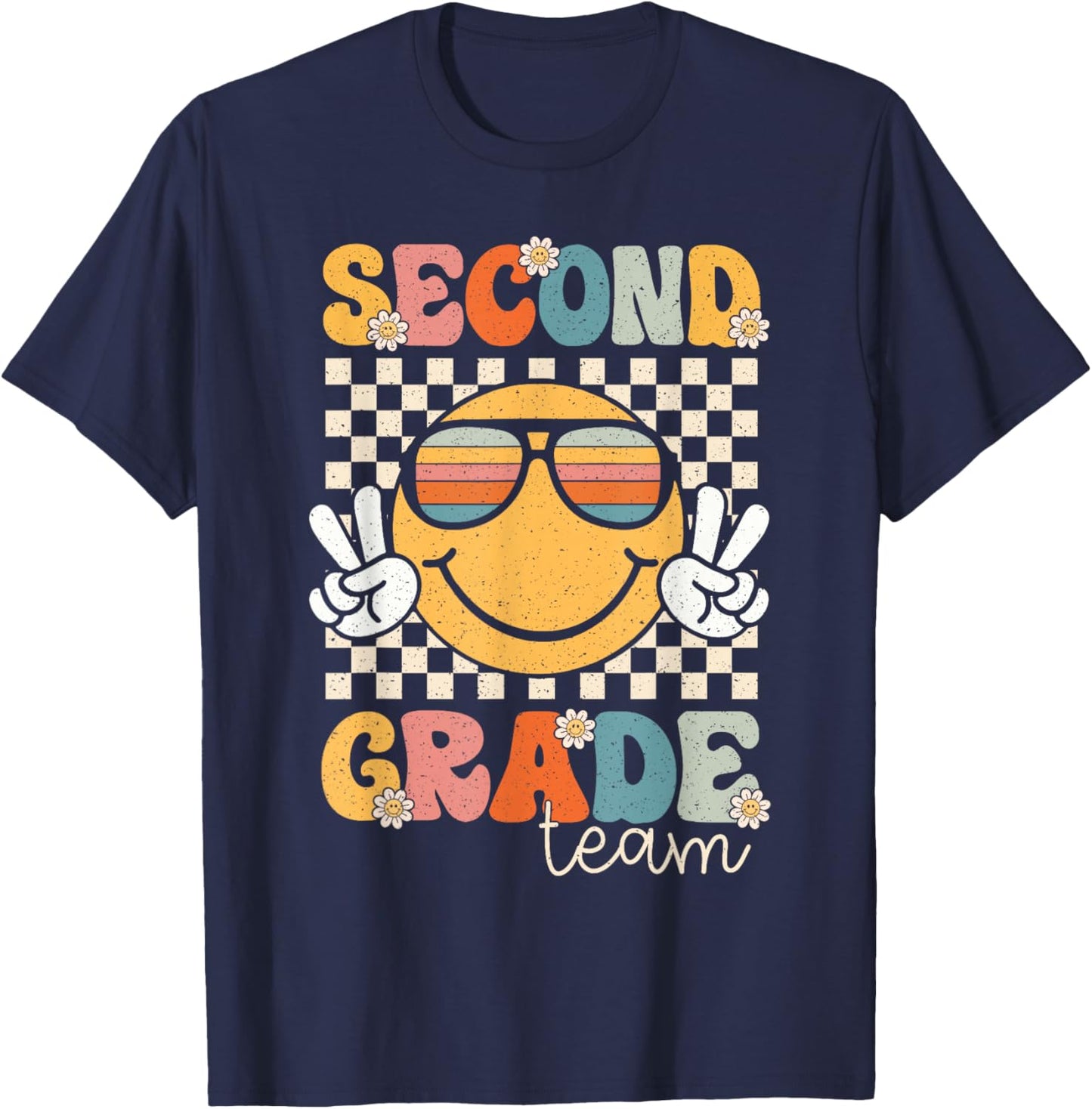 Second Grade Team Smile Retro 1st Day of School 2nd Grade T-Shirt - T-Shirt | Navy