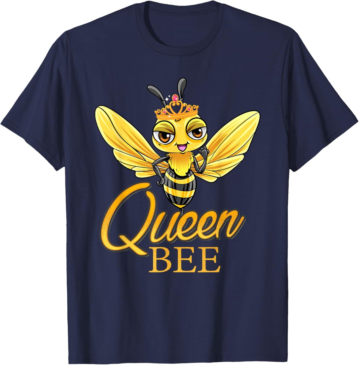 Queen Bee Crown Women Girls Mom Wife Daughter Honeybee T-Shirt - T-Shirt | Navy