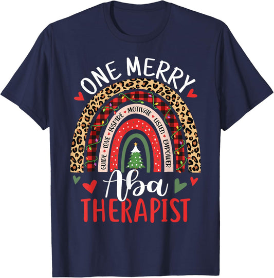 ABA Therapist Rainbow Christmas Behavior Analysis Therapist T-Shirt - T-Shirt | Navy