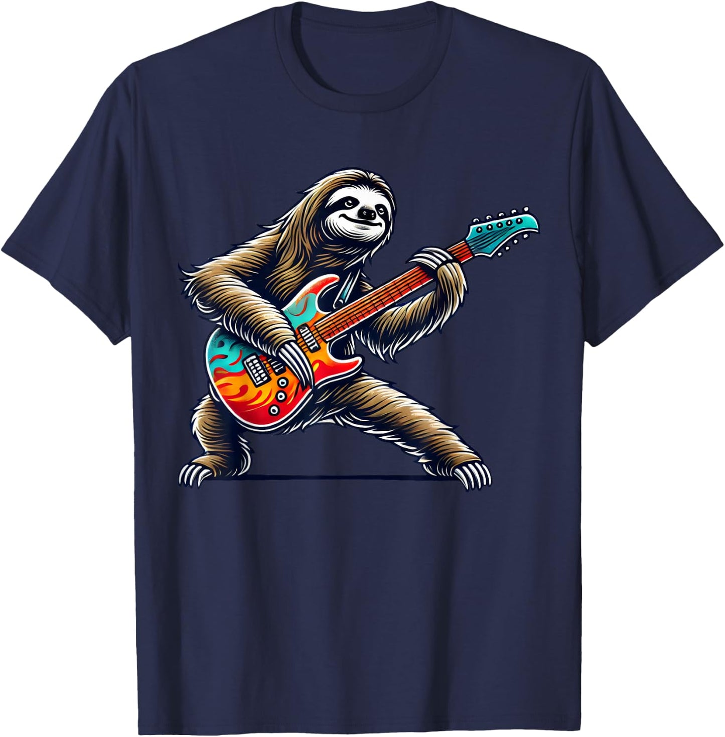 Cute Punk Sloth, Rock'n Roll Goth, Guitar Kids Rock Star T-Shirt - T-Shirt | Navy
