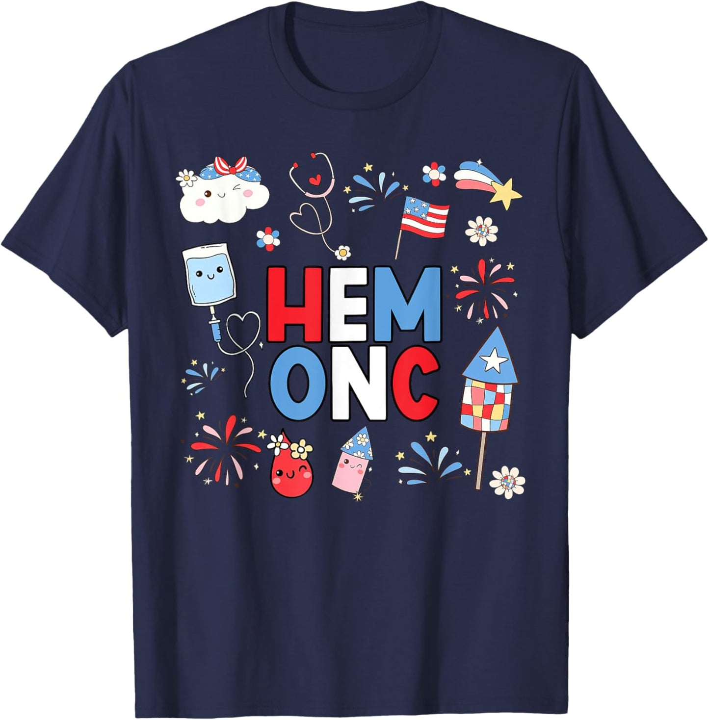 Hematology Oncology Nurse PEDS Hem Onc Nurse 4th Of July Men T-Shirt - T-Shirt | Navy