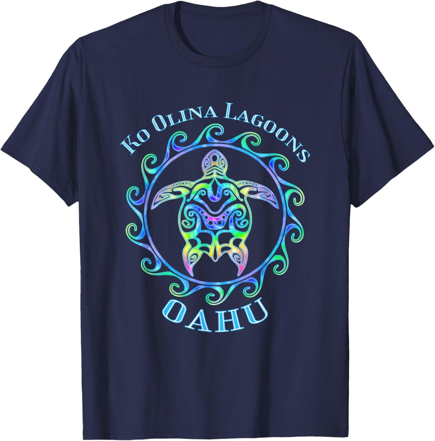 Ko Olina Lagoons Oahu Hawaii Vacation Colorful Turtle T-Shirt - T-Shirt | Navy