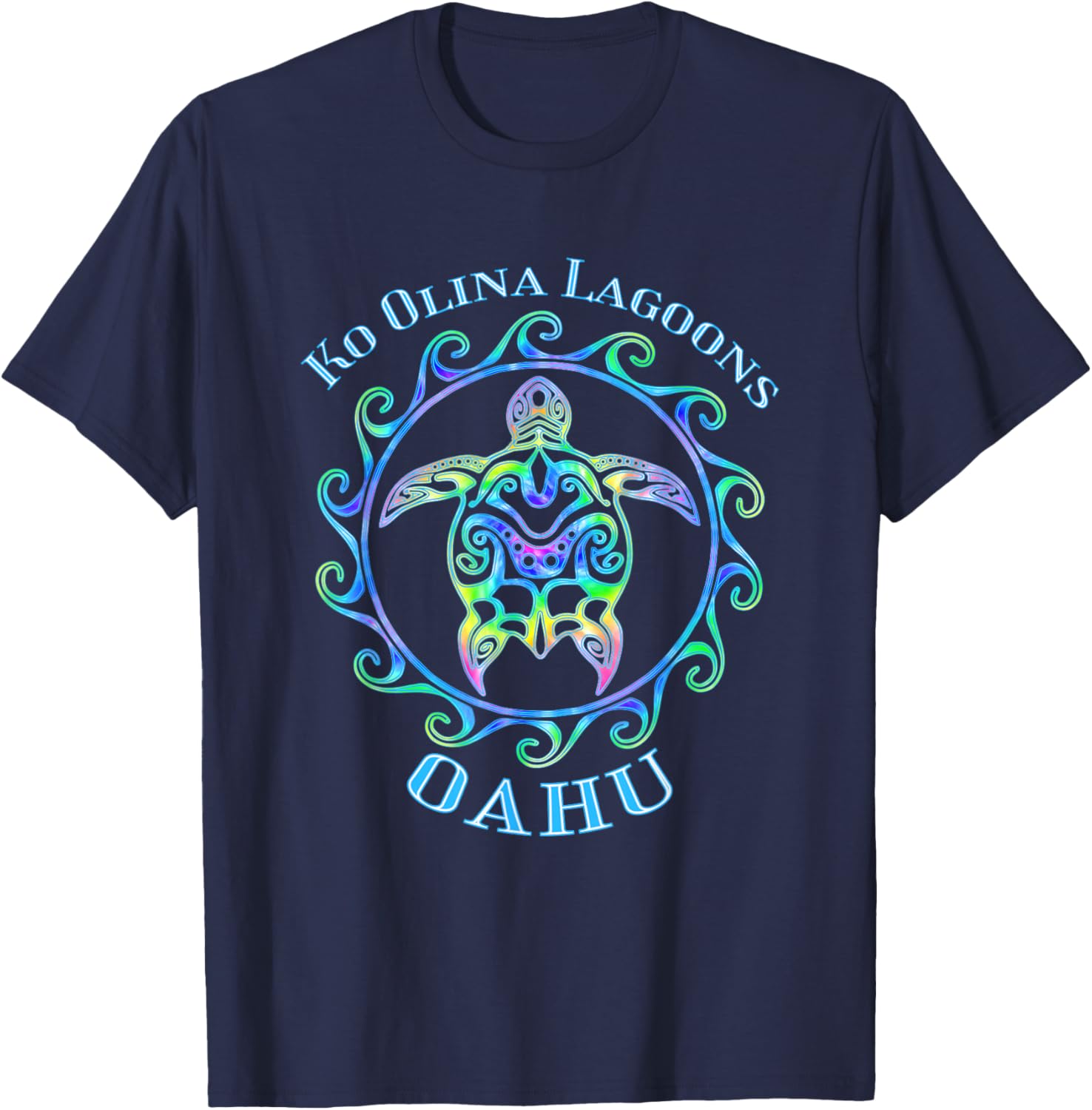 Ko Olina Lagoons Oahu Hawaii Vacation Colorful Turtle T-Shirt - T-Shirt | Navy