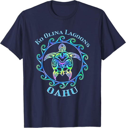 Ko Olina Lagoons Oahu Hawaii Vacation Colorful Turtle T-Shirt - T-Shirt | Navy