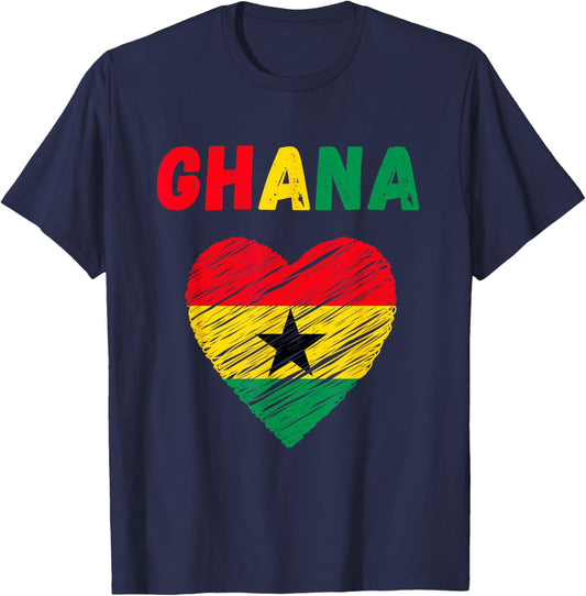 Ghana Flag Holiday Ghana Heart Ghanaian Flag T-Shirt - T-Shirt | Navy