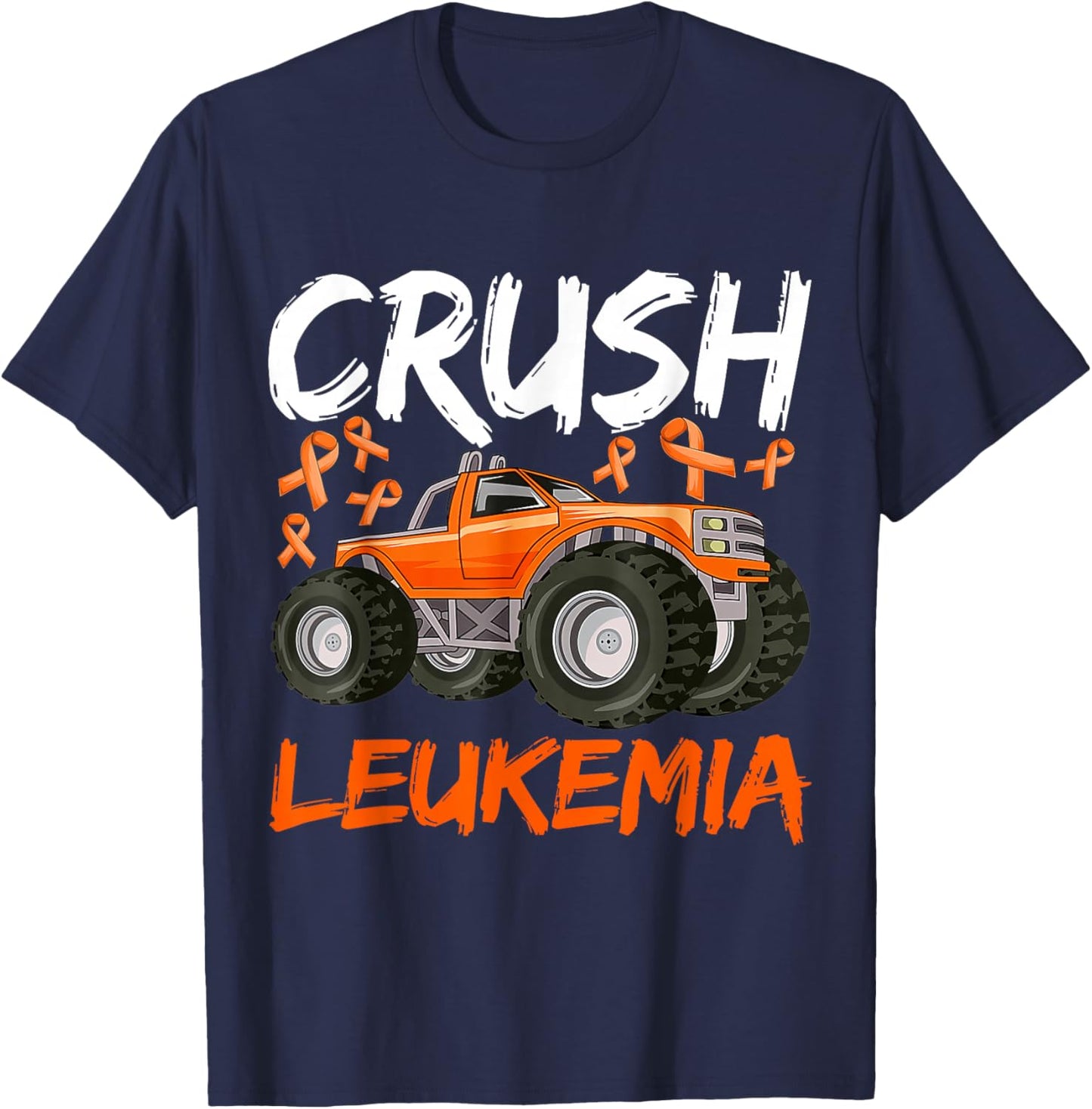 Monster Truck Orange Leukemia Awareness For Boy Kids Toddler T-Shirt - T-Shirt | Navy