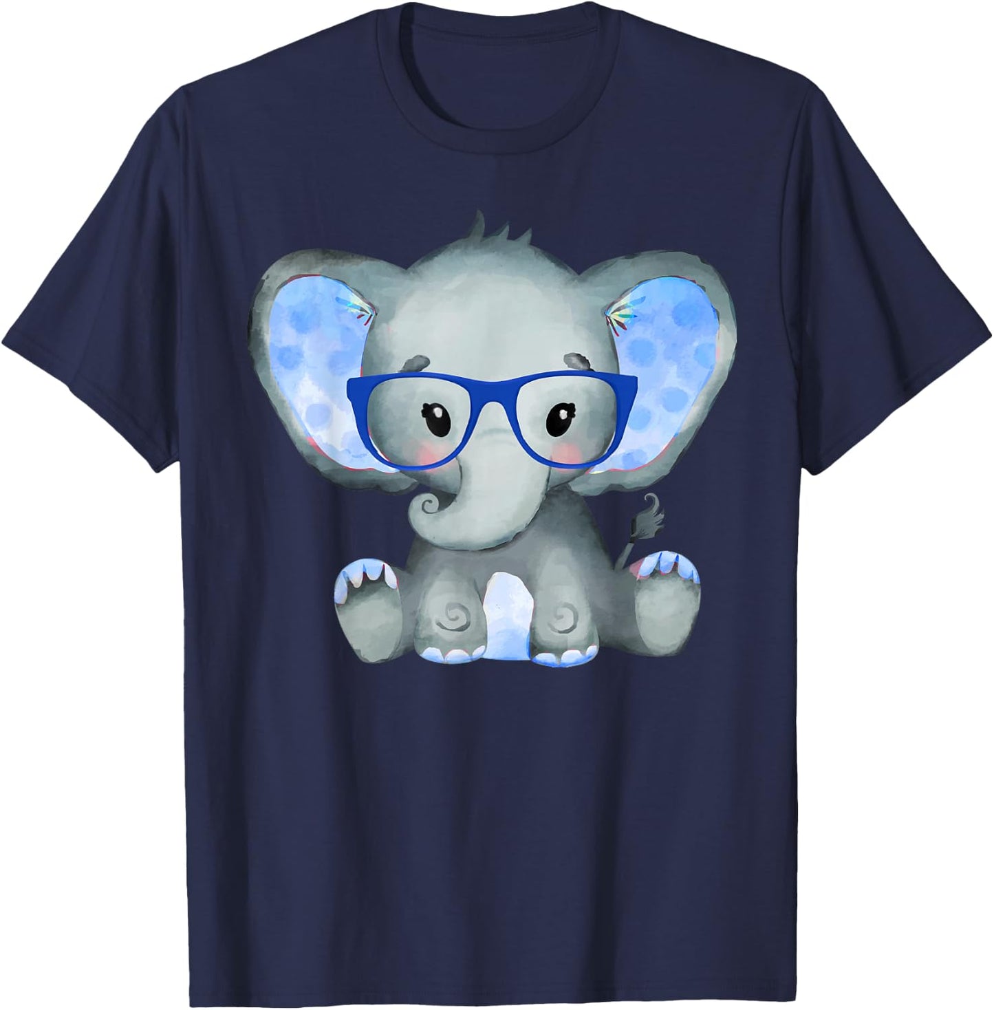 Cute Boy Baby Elephant Wearing Blue Glasses Gift Kids T-Shirt - T-Shirt | Navy