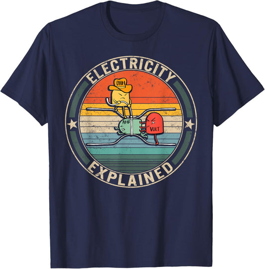 Electricity Explained Cute Ohm Volt Amp Electrical Engineer T-Shirt - T-Shirt | Navy