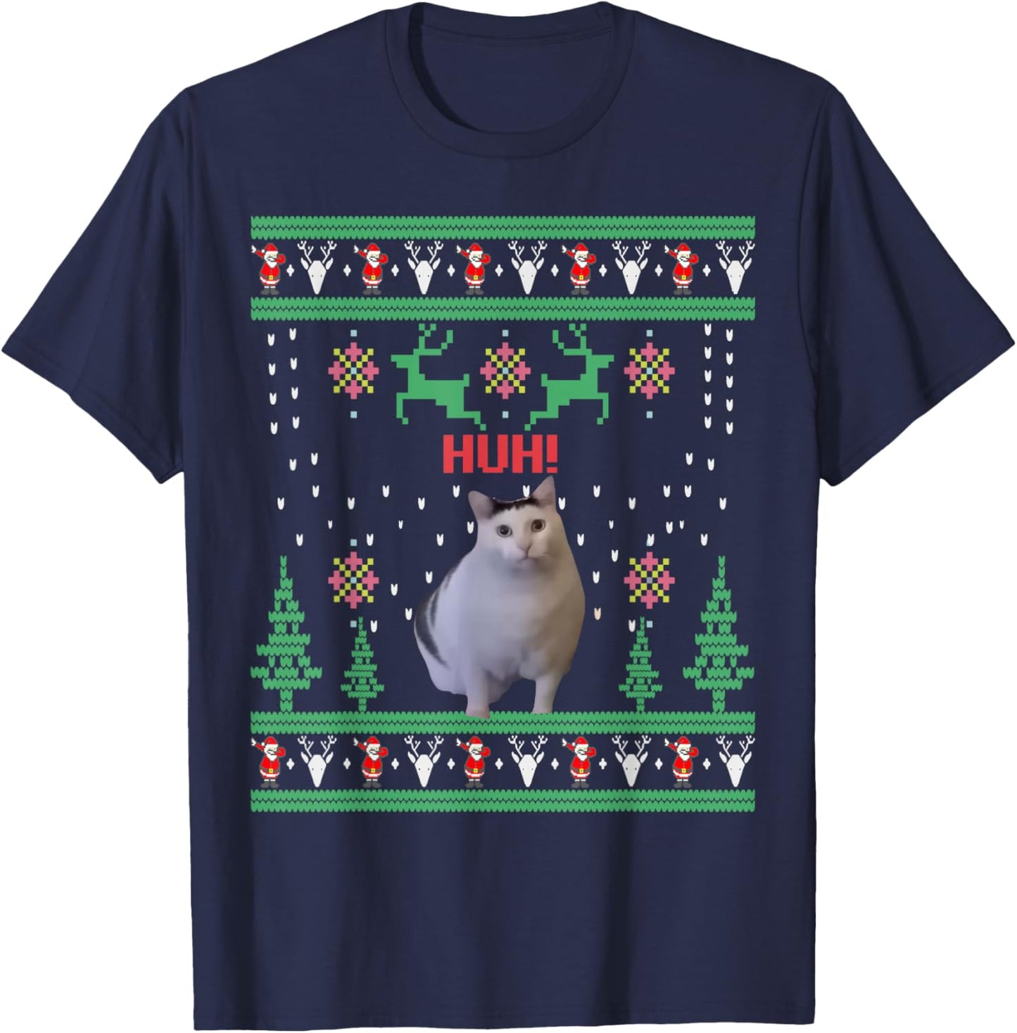 Huh! Cat Meme Popular Internet Meme Cats Family Matching T-Shirt - T-Shirt | Navy