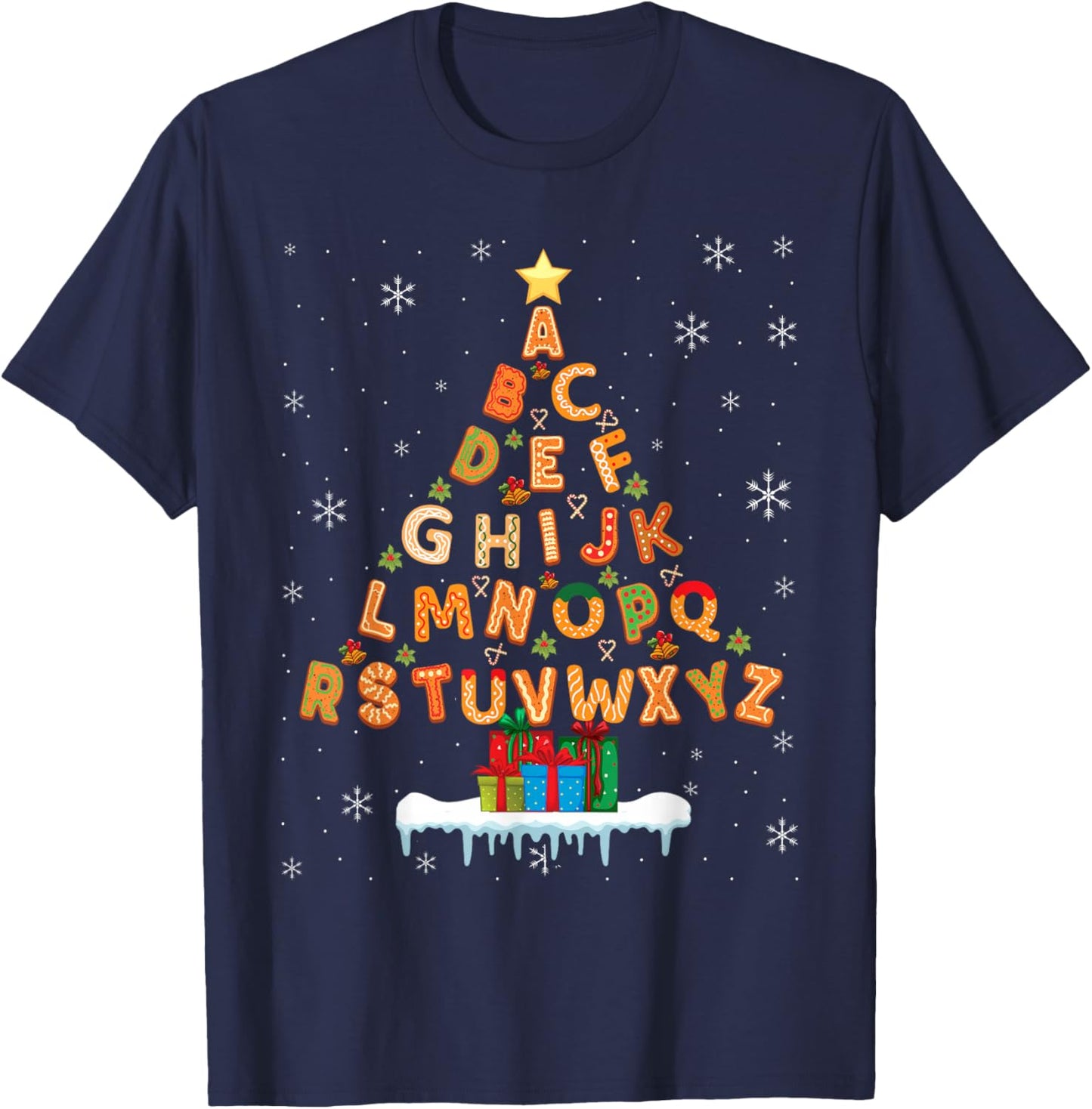 Funny Alphabet Christmas Tree for Teacher or Kids T-Shirt - T-Shirt | Navy