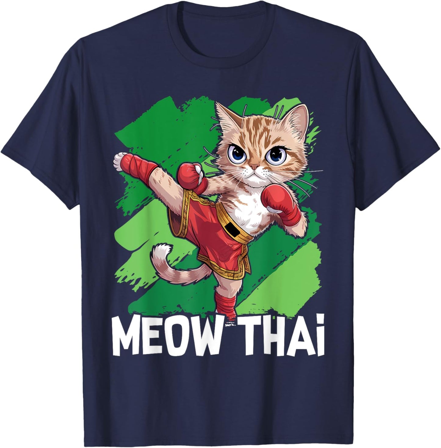 Meow Thai Funny Muay Thai Boxing Cat Martial Arts MMA Boxer T-Shirt - T-Shirt | Navy