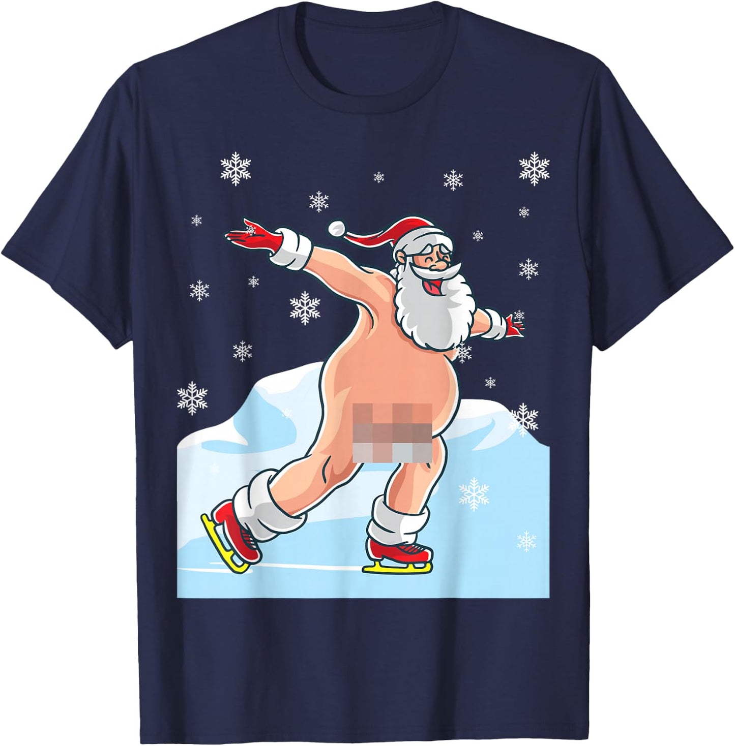 Naked Santa Claus Ice Skating Nude Ugly Christmas Sweater T-Shirt - T-Shirt | Navy