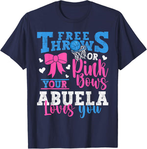 Free Throws or Pink Bows Your Abuela Loves You Gender Reveal T-Shirt - T-Shirt | Navy
