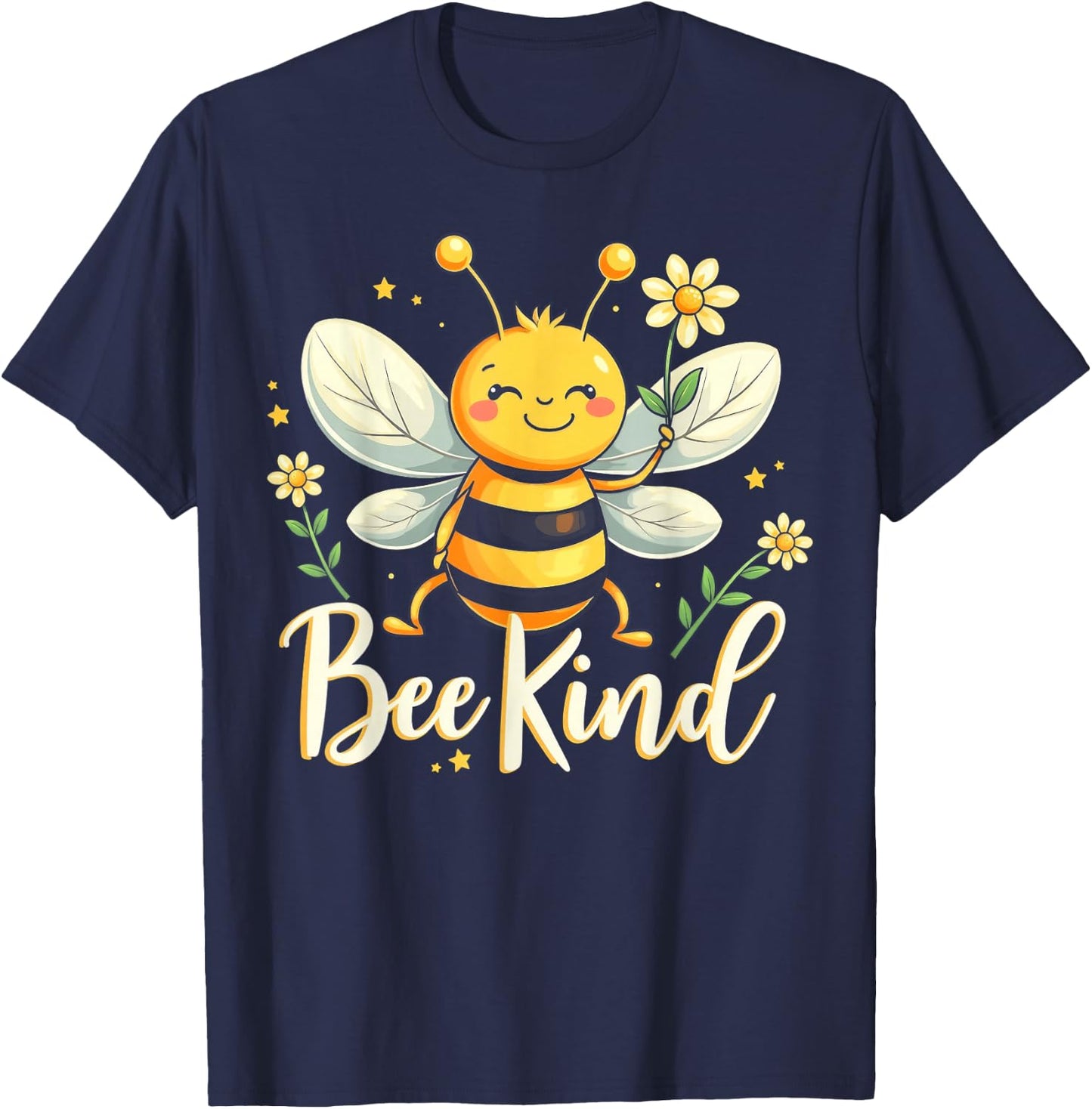 Bee Kind Cute bee with Flower Kindness T-Shirt - T-Shirt | Navy