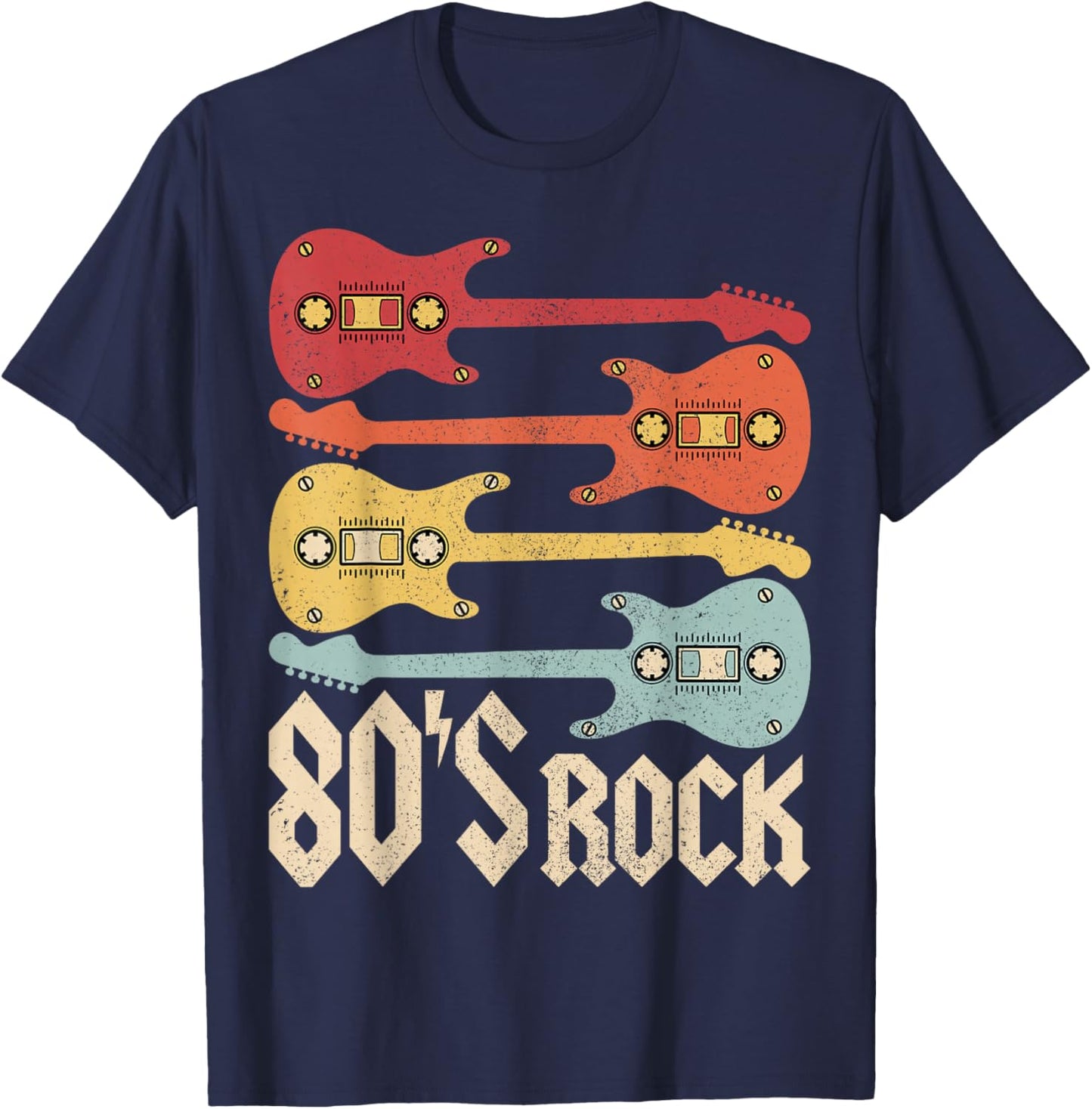 80s Rock Band Guitar Cassette Tape 1980s Vintage 80s Costume T-Shirt - T-Shirt | Navy