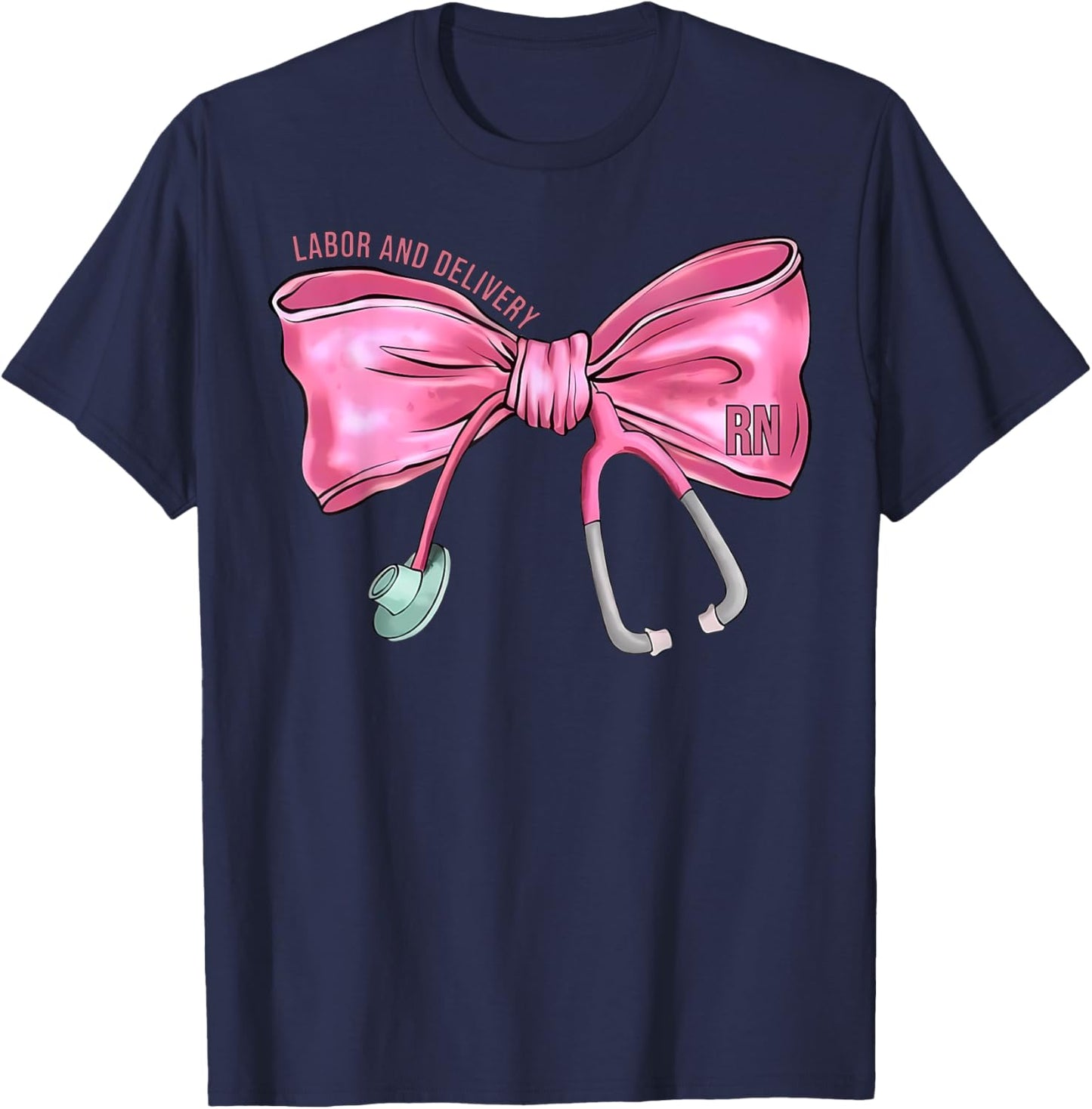 Coquette Bow Stethoscope Labor and Delivery Nurse RN Nursing T-Shirt - T-Shirt | Navy
