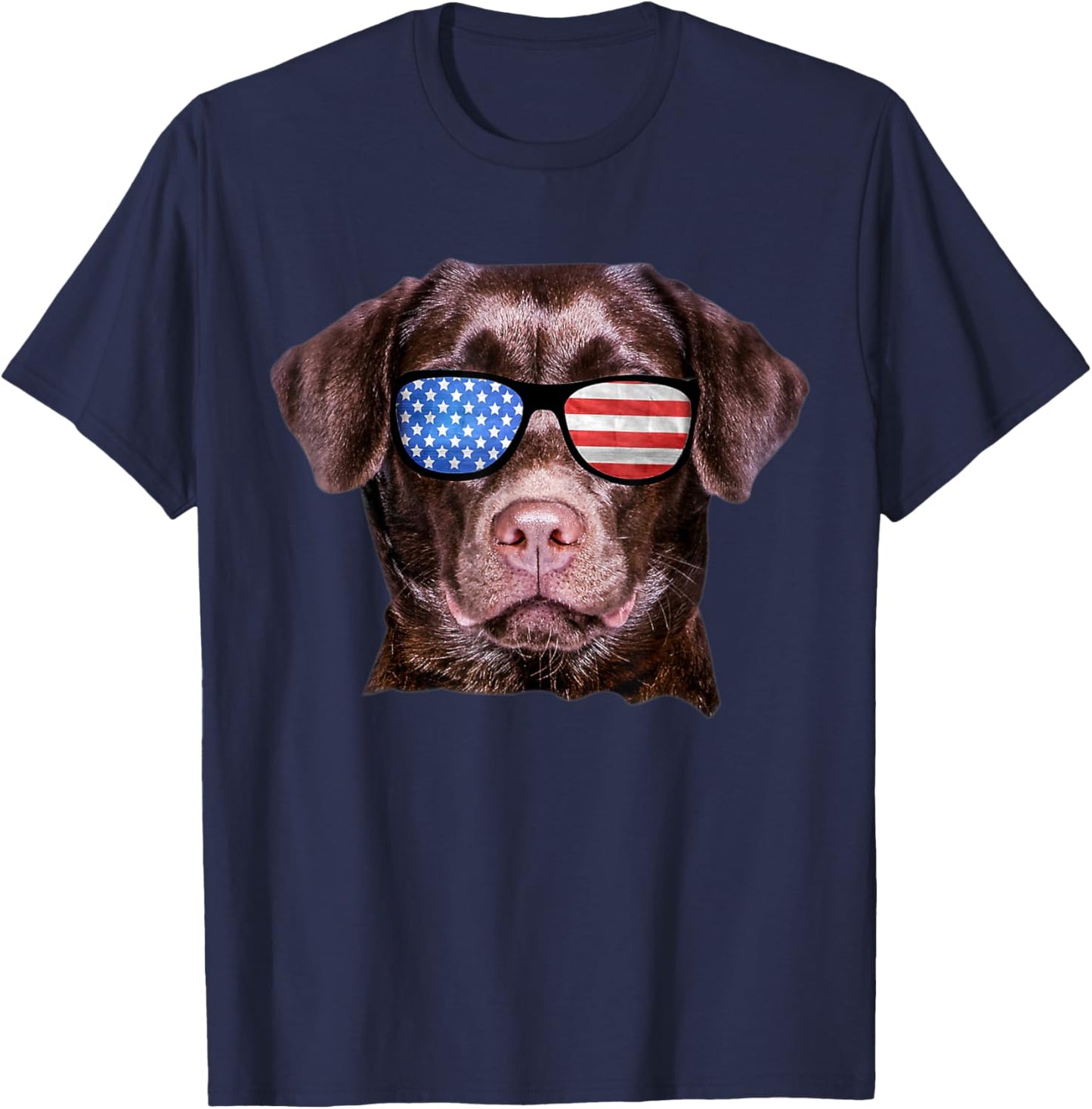 Brown Lab USA Flag Funny Chocolate Labrador July 4th T-Shirt - T-Shirt | Navy