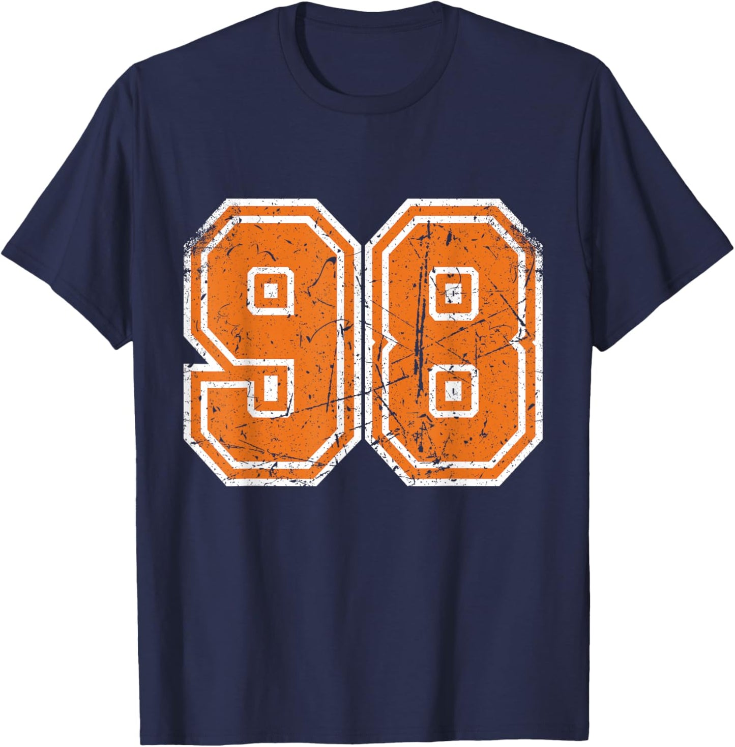 Sports Legendz -Adult Vintage Number #98 Orange Varsity Number T-Shirt - T-Shirt | Navy