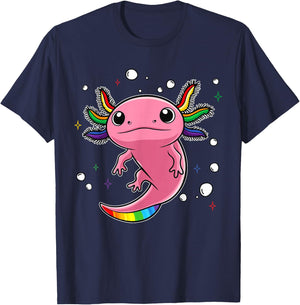 Cute Ally Axolotl Be Kind Gay Rainbow LGBTQ Flag Gay Pride T-Shirt - T-Shirt | Navy