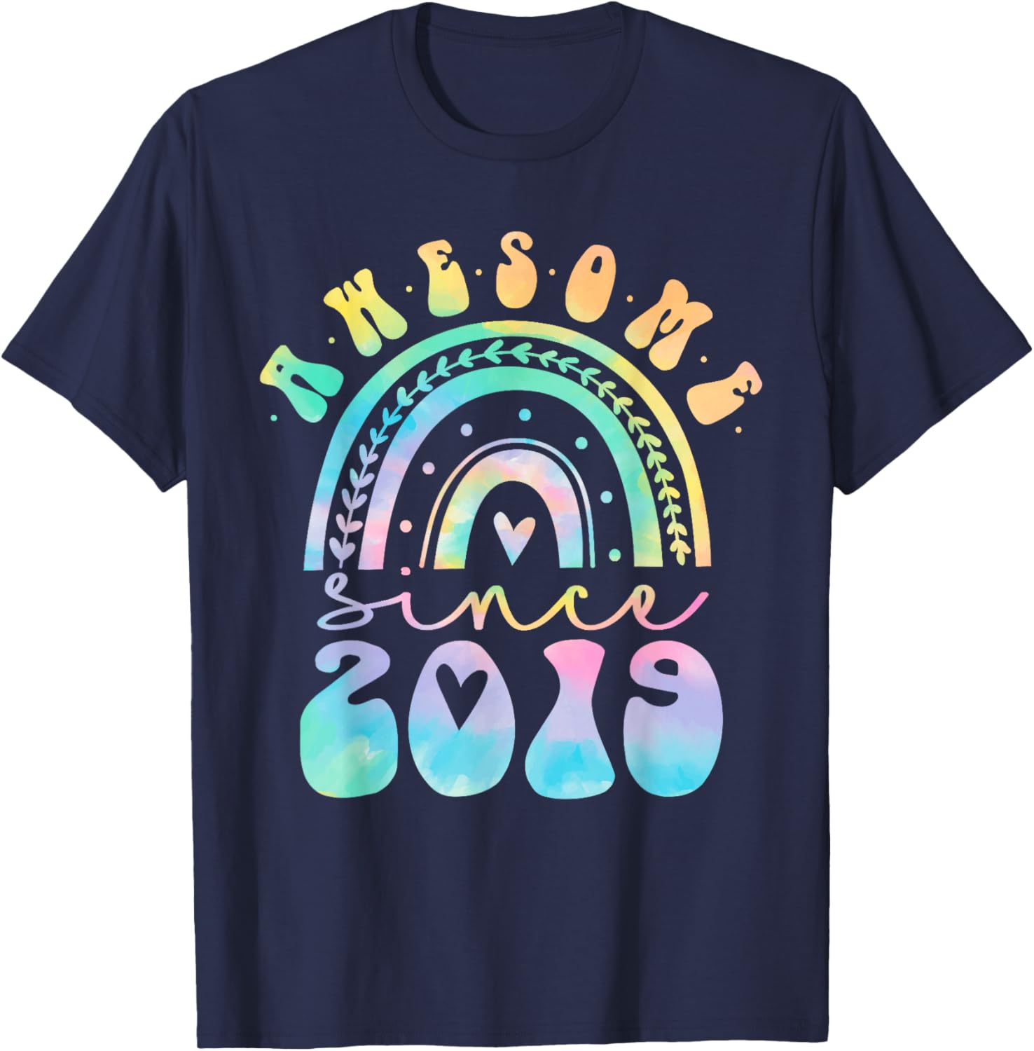 Awesome Since 2019 4 Year Old Rainbow Tie Dye 4th Birthday T-Shirt - T-Shirt | Navy