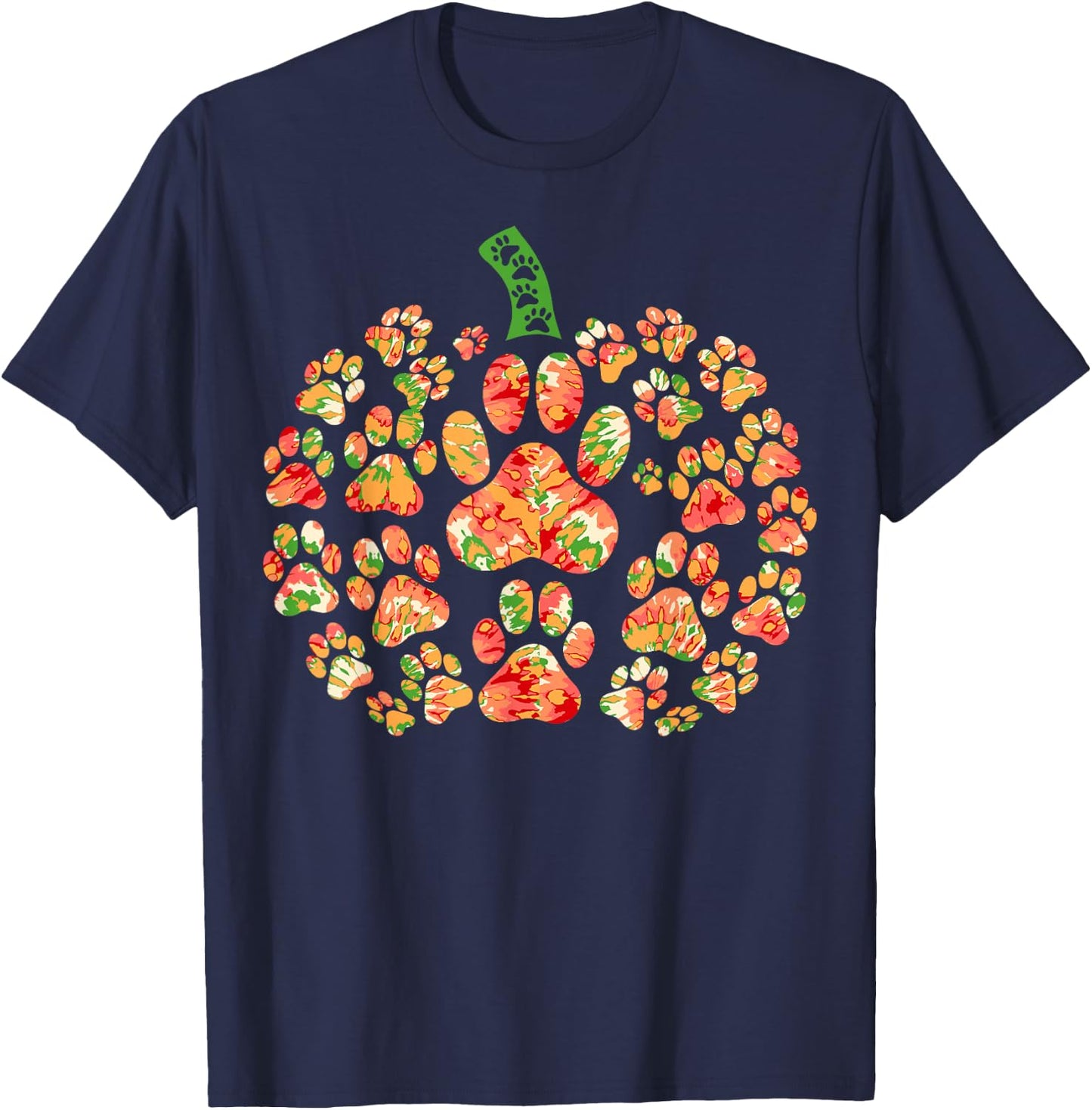 Pumpkin Dog Cat Paw Print Pet Lover Halloween Cute Tie Dye T-Shirt - T-Shirt | Navy