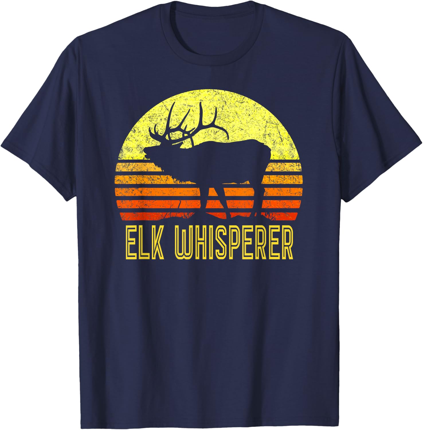 American Elk Hunter Dad Vintage Retro Sun Bow Hunting Gift T-Shirt - T-Shirt | Navy