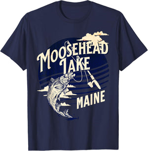 Moosehead Lake Maine Fly Fishing Trout Bass Fisher Souvenir T-Shirt - T-Shirt | Navy