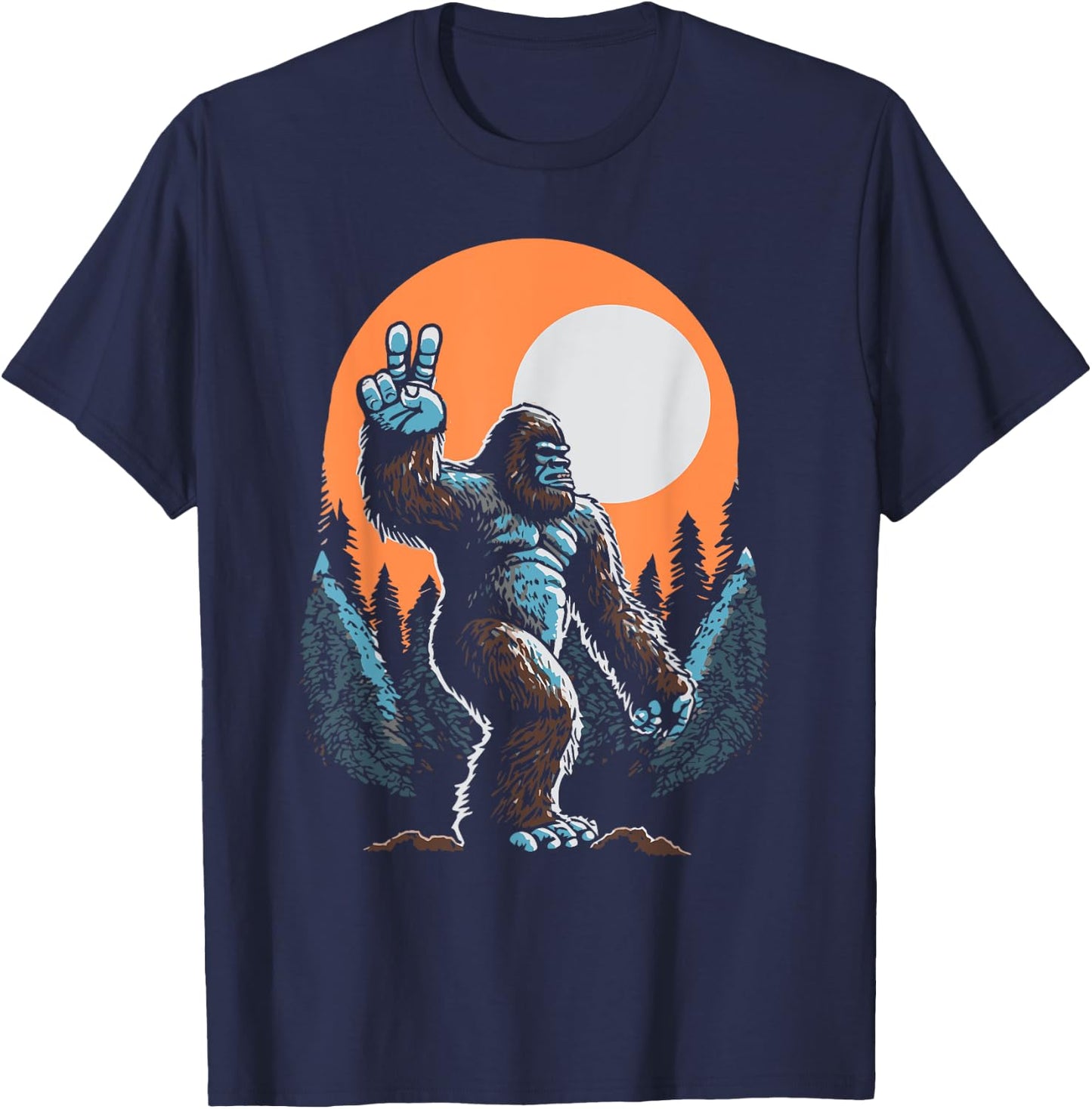 Peace! Sasquatch Hand Peace Sign Bigfoot Vintage Yeti T-Shirt - T-Shirt | Navy