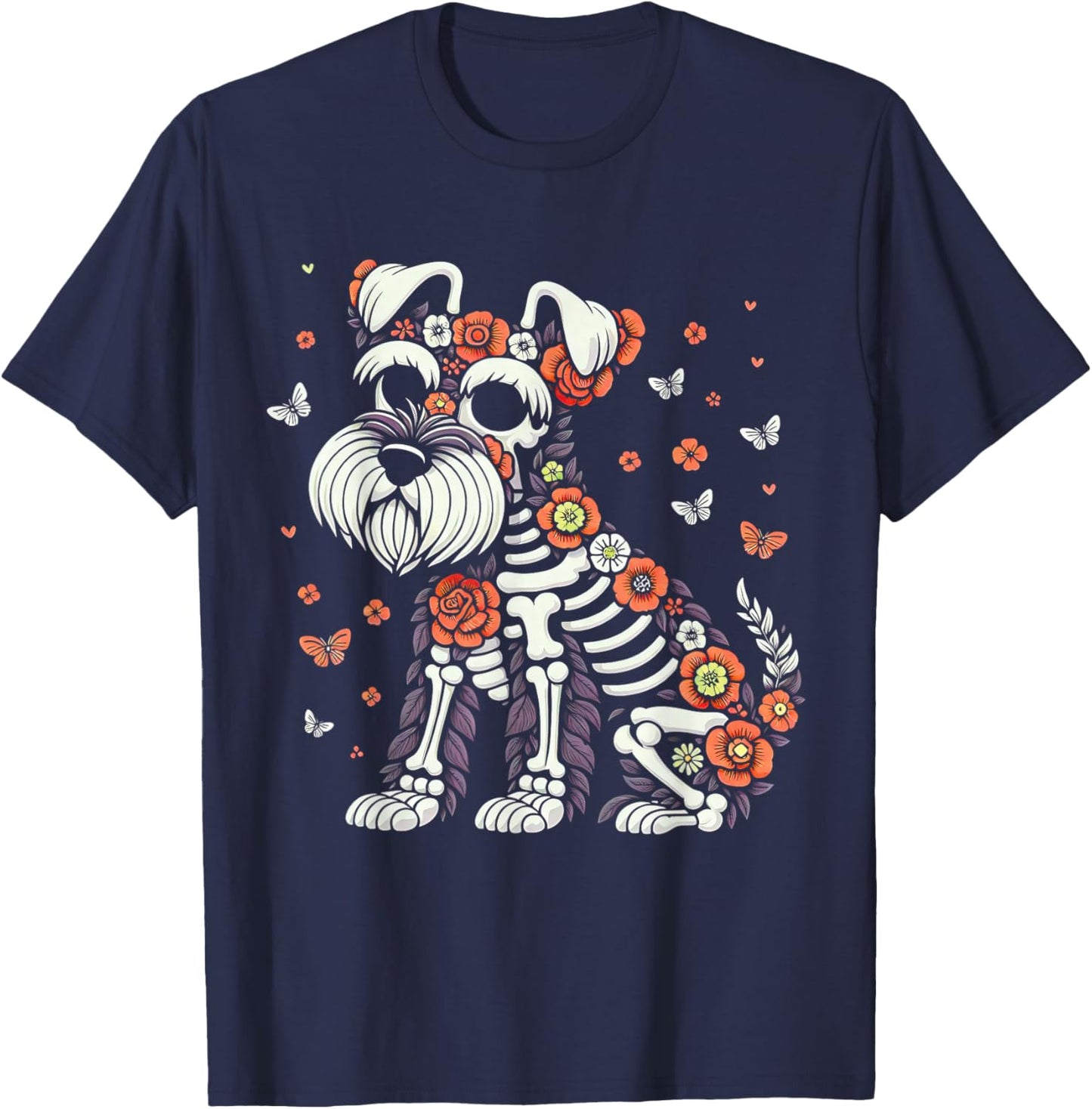 Dia de Los Muertos Schnauzer Sugar Skull Mexican Dogs Lovers T-Shirt - T-Shirt | Navy