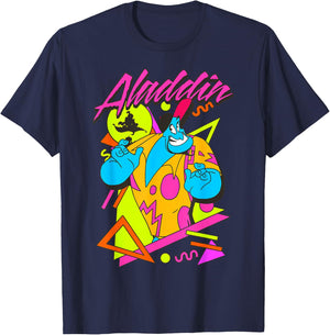 Disney Aladdin Genie Retro Abstract 90's Print Graphic T-Shirt - T-Shirt | Navy