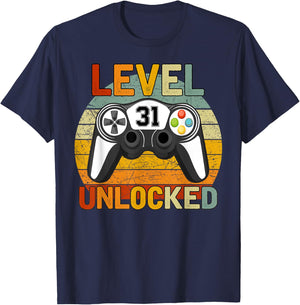 Level 31 Unlocked 31 Years Old Retro 31st Birthday Gift T-Shirt - T-Shirt | Navy