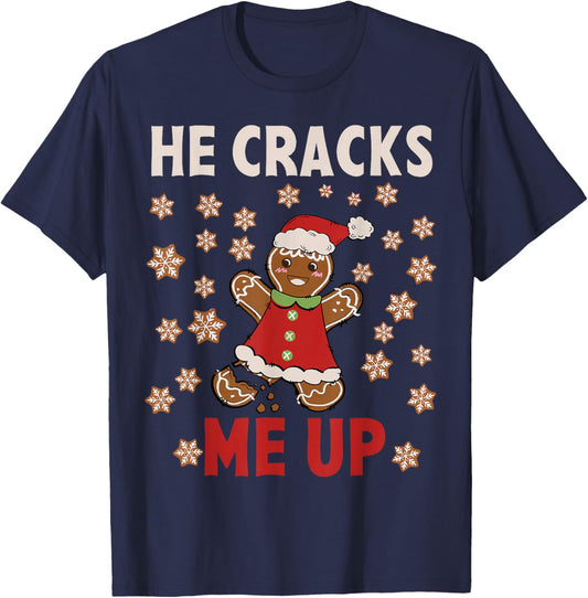 He Cracks Me Up Funny Matching Christmas Pajama Couples T-Shirt - T-Shirt | Navy