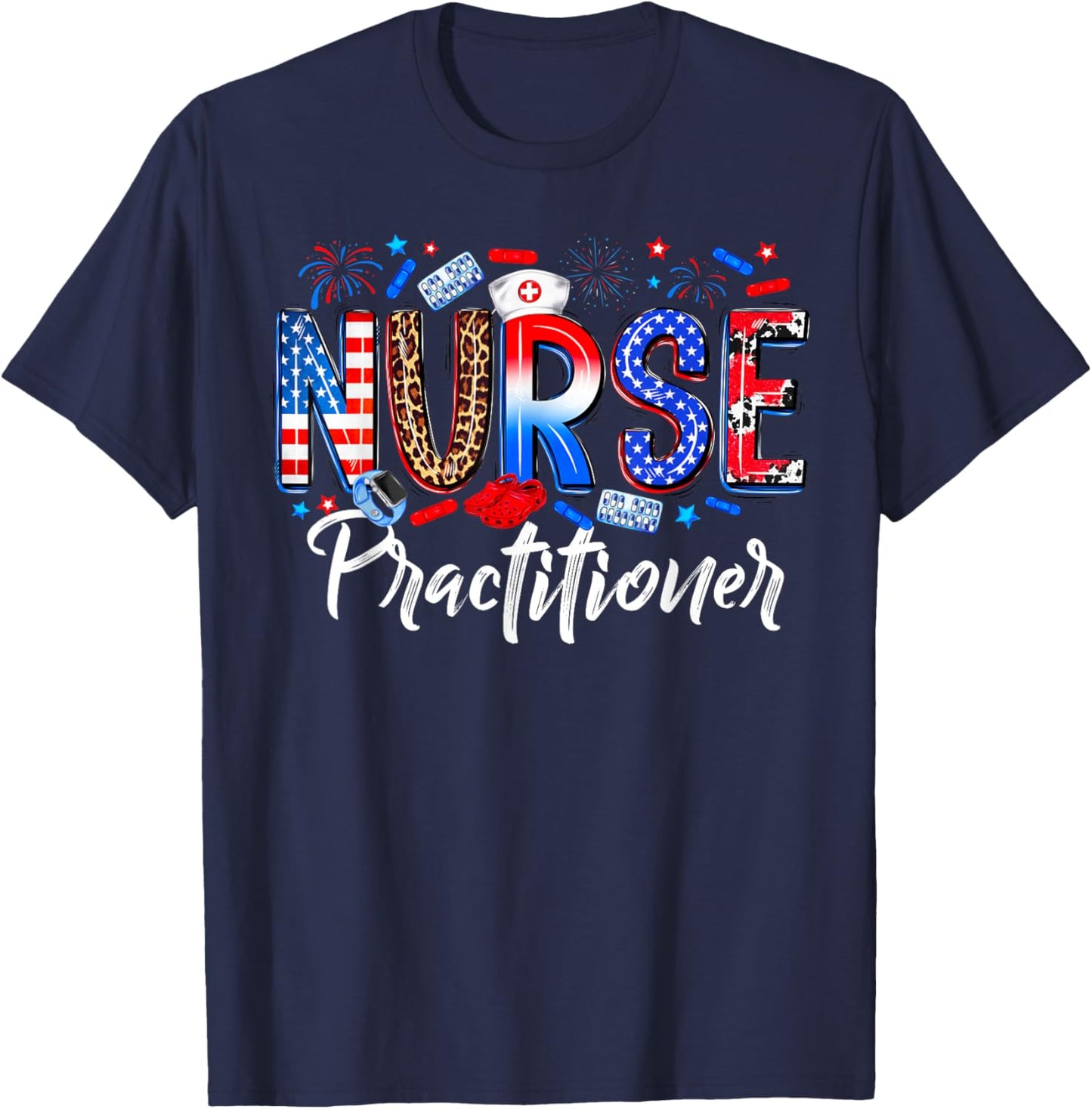 Happy 4th Of July Nurse Practitioner American Flag Women Men T-Shirt - T-Shirt | Navy