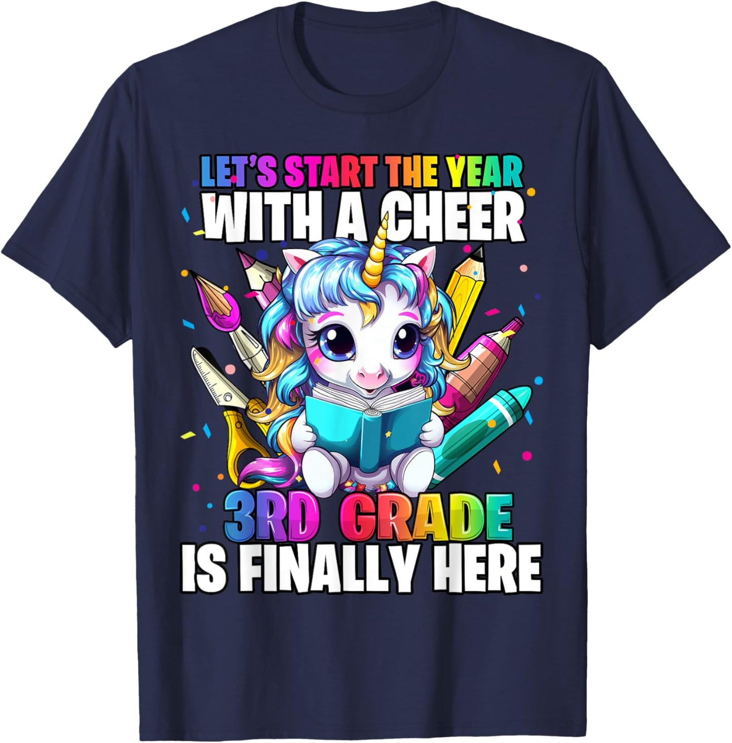 Unicorn 3rd Grade Back to School First Day of School Girls T-Shirt - T-Shirt | Navy